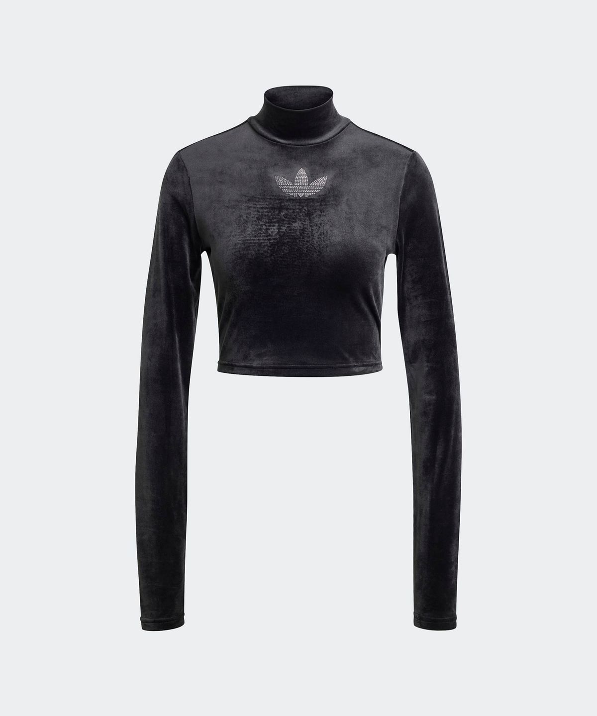 아디다스(ADIDAS) 라인스톤 벨벳 긴팔 크롭탑- 블랙 / IW5674