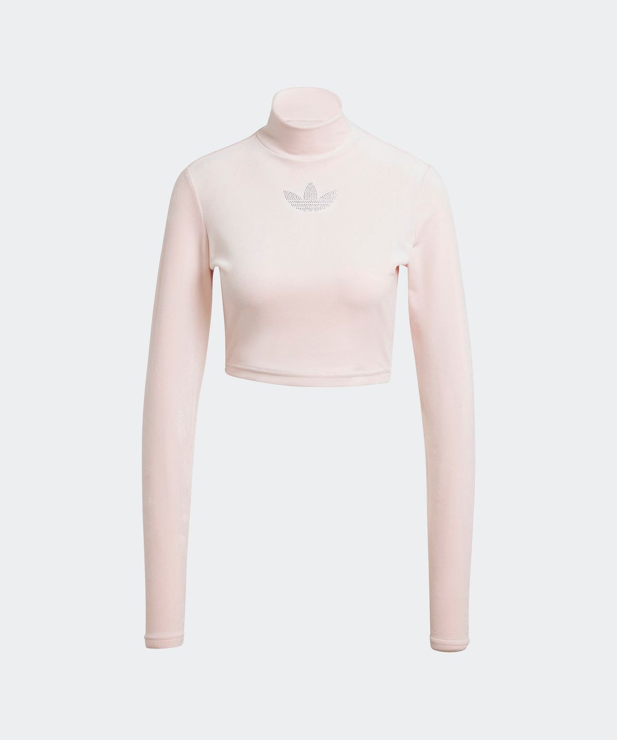 아디다스(ADIDAS) 라인스톤 트레포일 벨벳 긴팔 크롭탑 - 샌디핑크 / IX9591