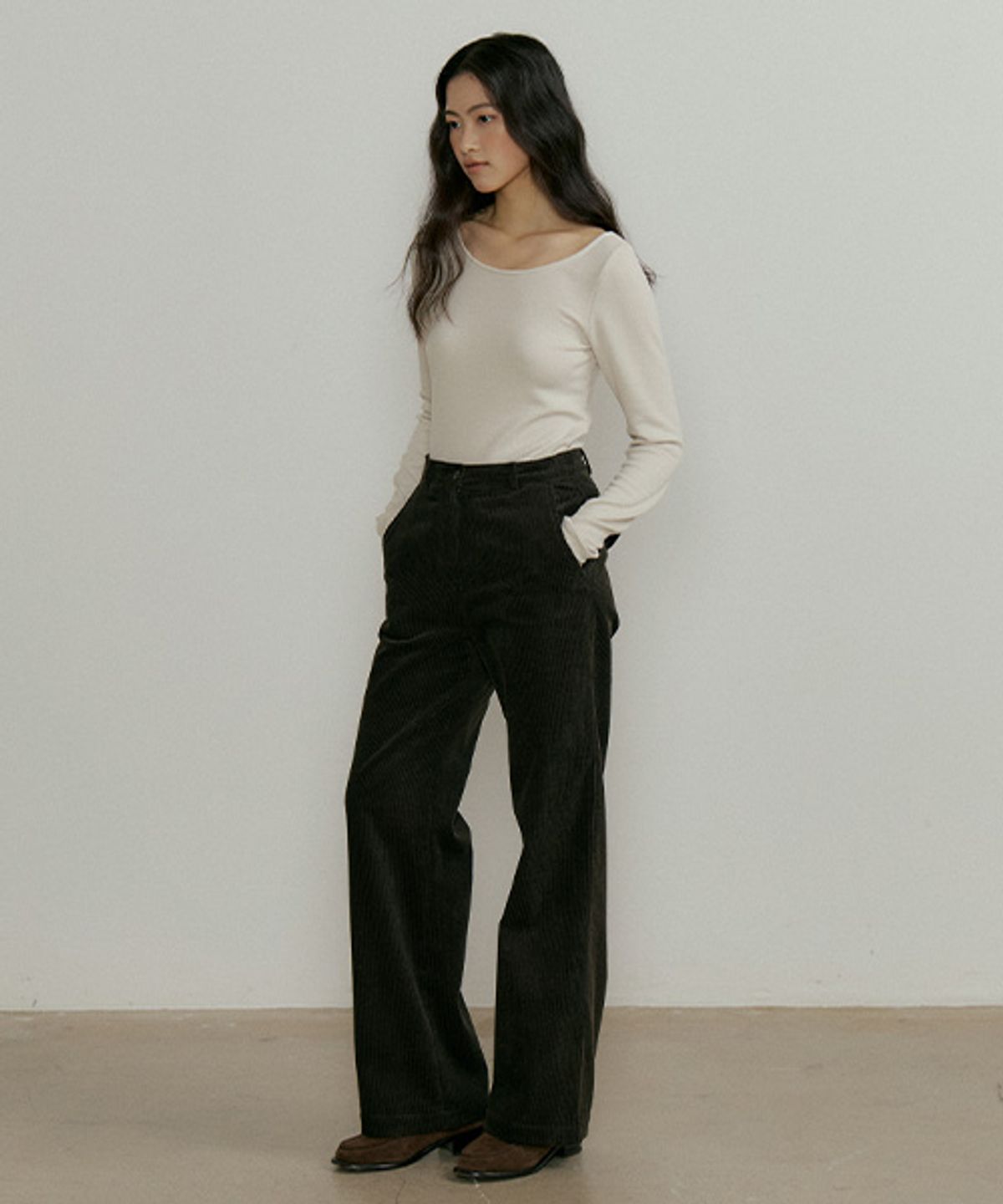 링서울(LINGSEOUL) button corduroy pants-dark brown