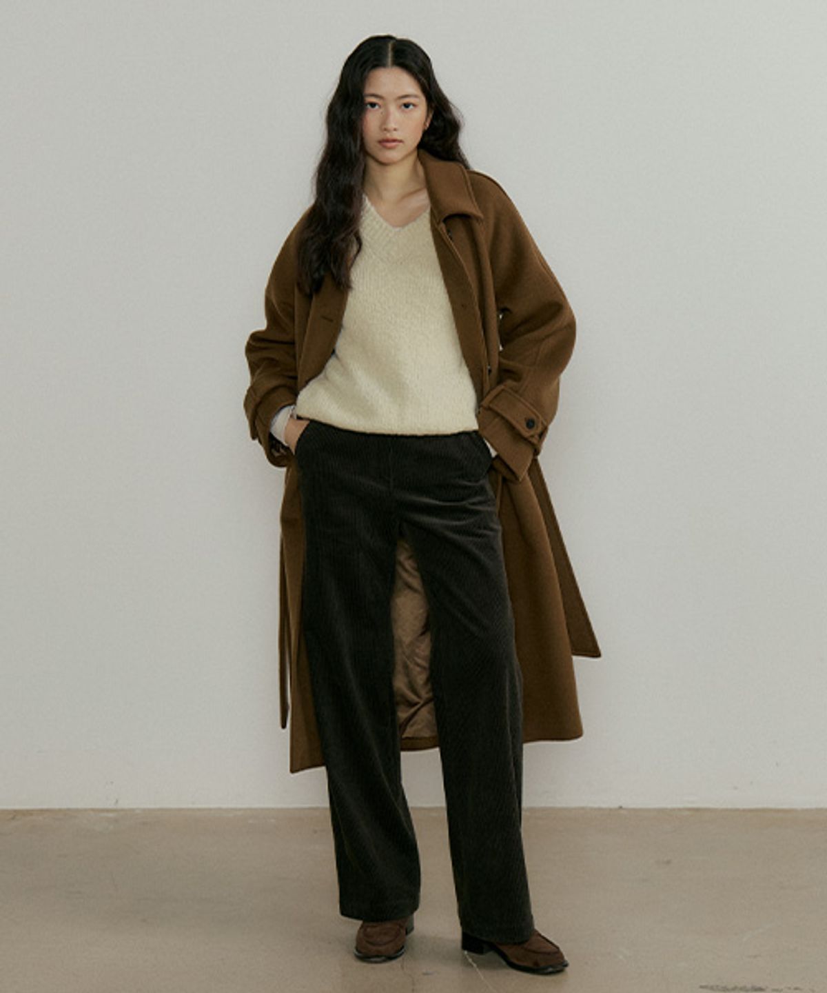 링서울(LINGSEOUL) button corduroy pants-dark brown
