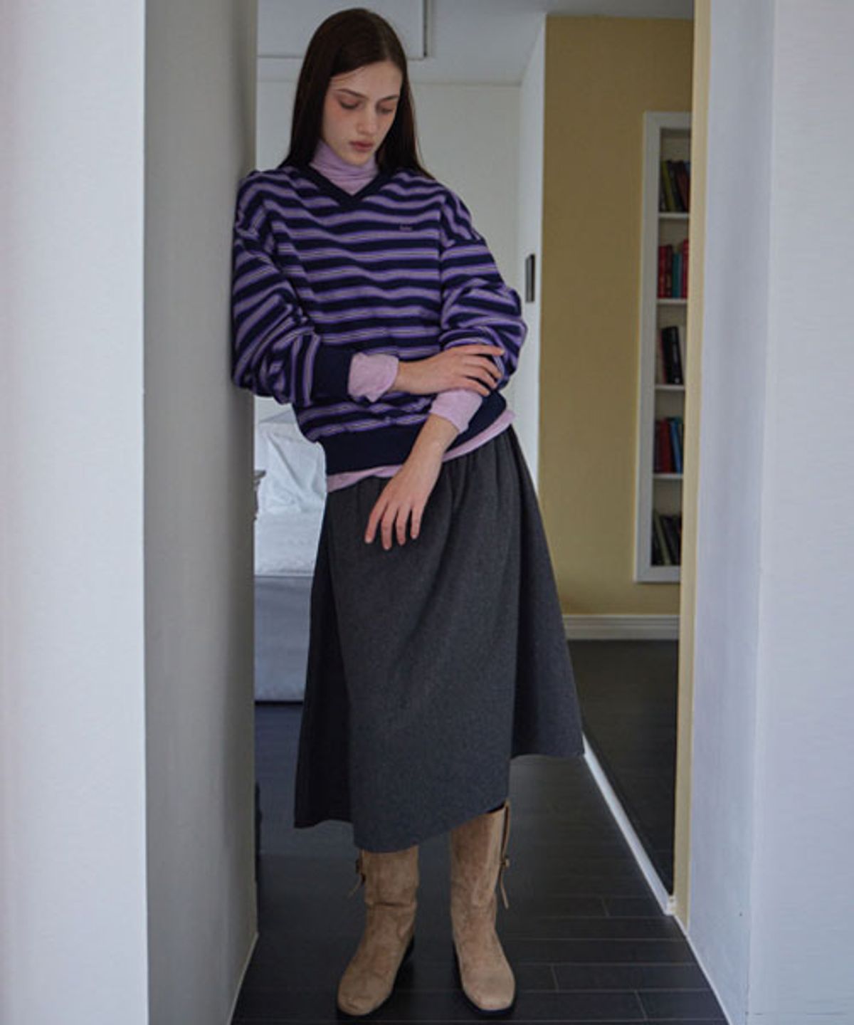 헤인트(HAINT) MILLIE STRIPE V-NECK MTM