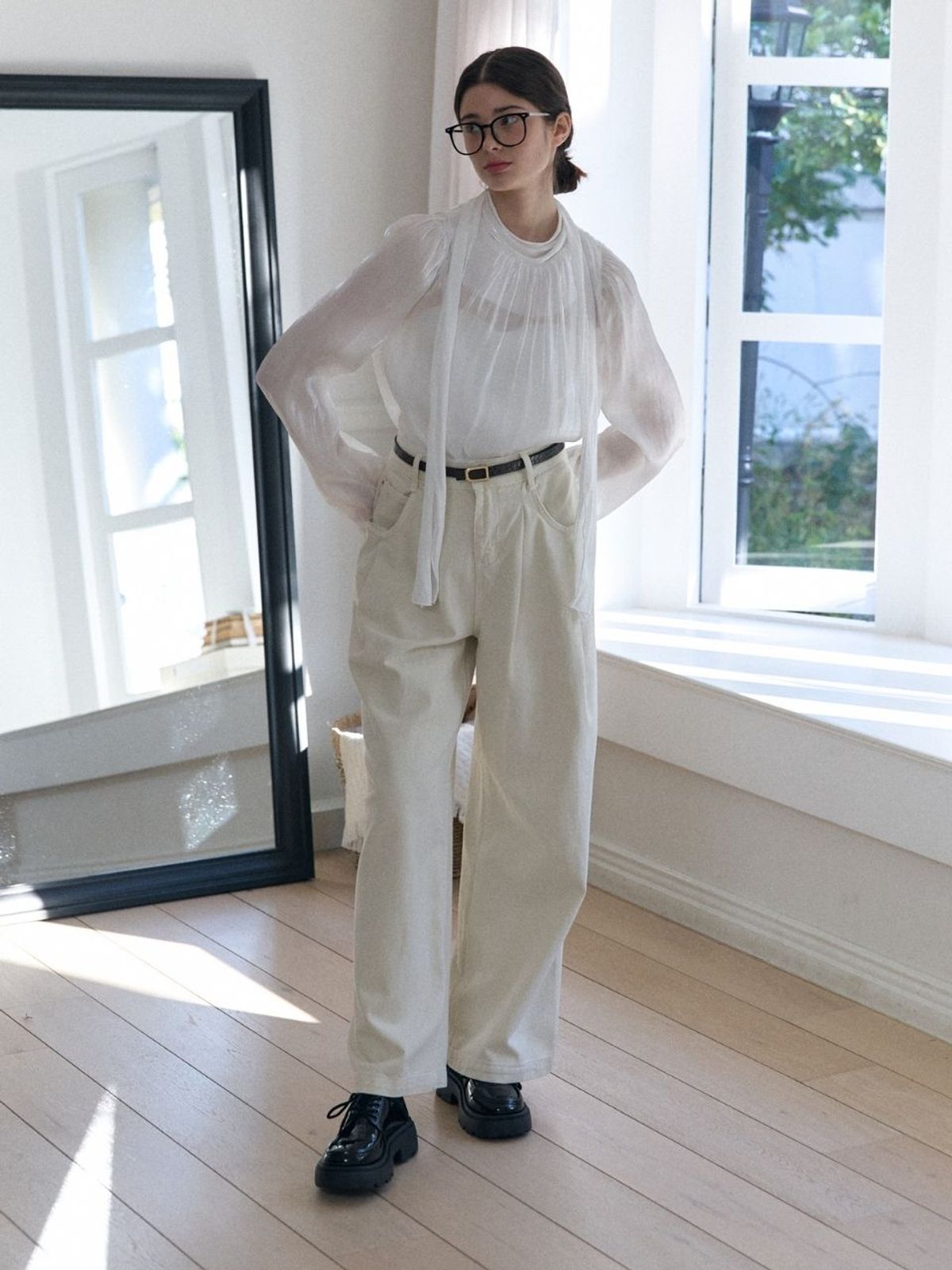 패브릭서울(FABRICSEOUL) cotton pintuck wide pants_Ivory