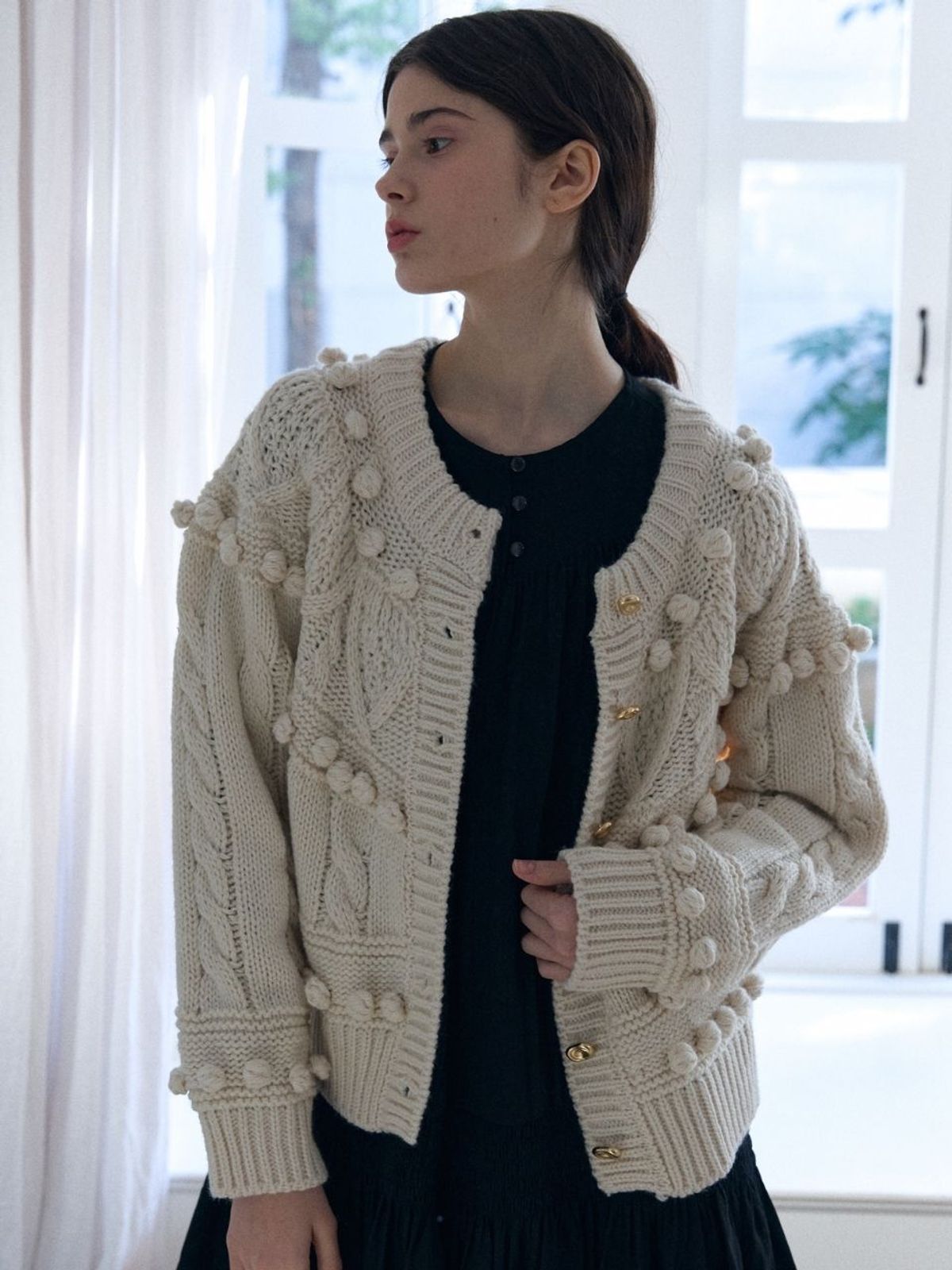 패브릭서울(FABRICSEOUL) wool pompom knit cardigan_ivory