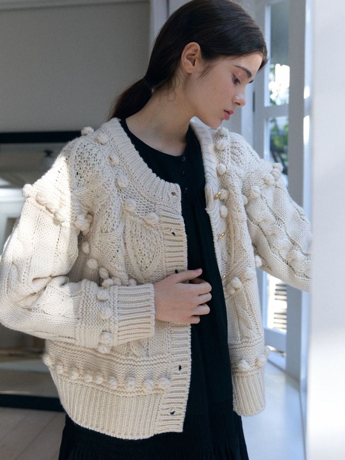 패브릭서울(FABRICSEOUL) wool pompom knit cardigan_ivory