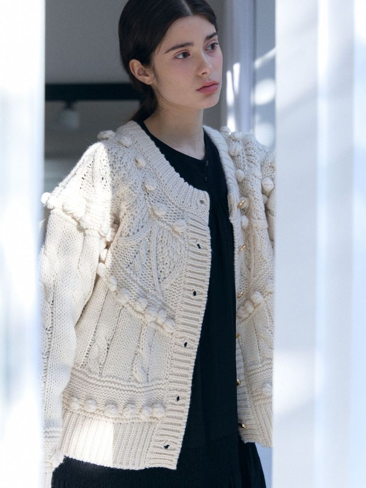 패브릭서울(FABRICSEOUL) wool pompom knit cardigan_ivory