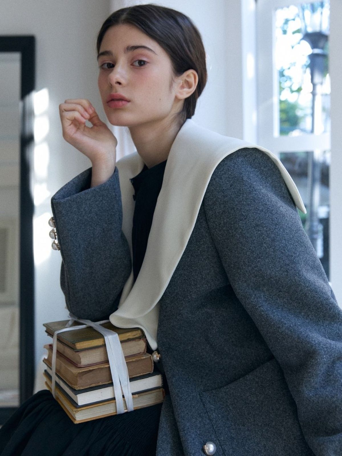 패브릭서울(FABRICSEOUL) wool coloring sailor collar half coat_grey
