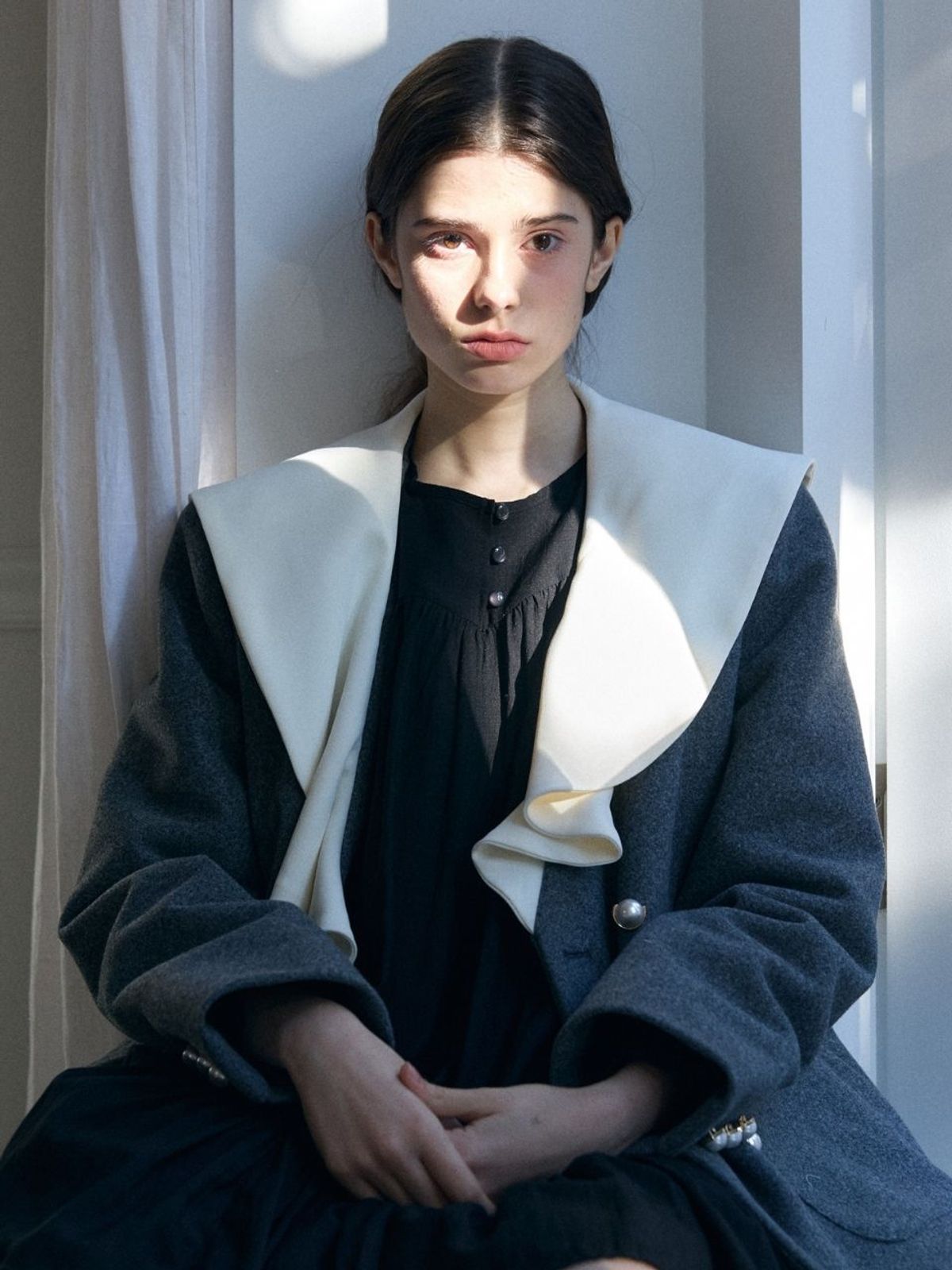 패브릭서울(FABRICSEOUL) wool coloring sailor collar half coat_grey