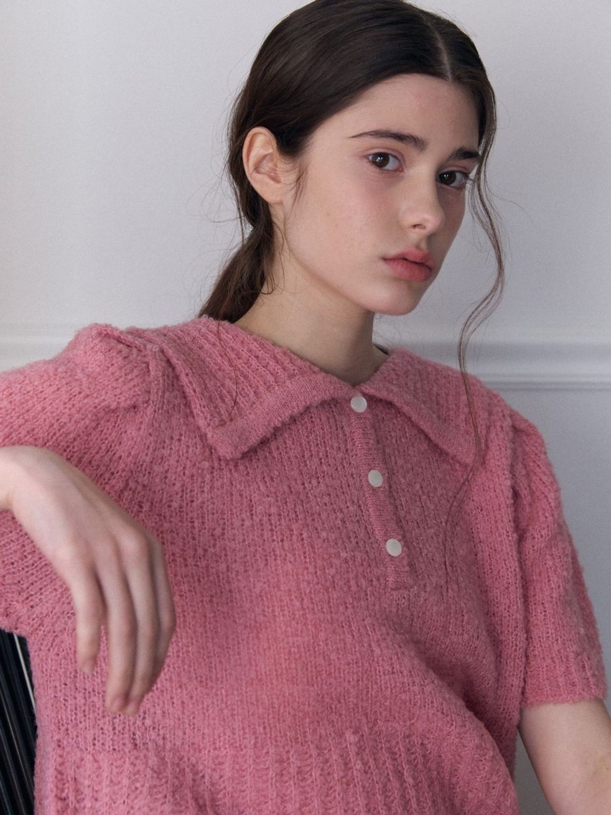 패브릭서울(FABRICSEOUL) wool button collar puff knit_pink