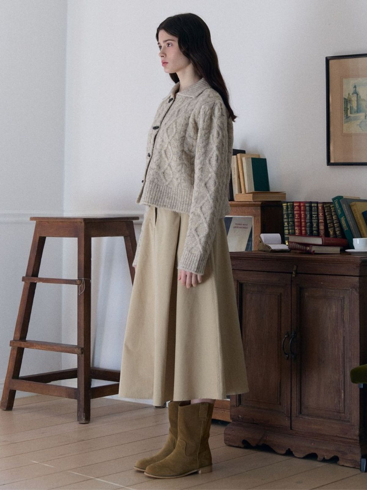 패브릭서울(FABRICSEOUL) pintuck banding long skirt_beige