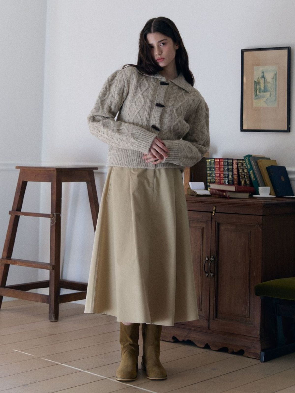 패브릭서울(FABRICSEOUL) pintuck banding long skirt_beige
