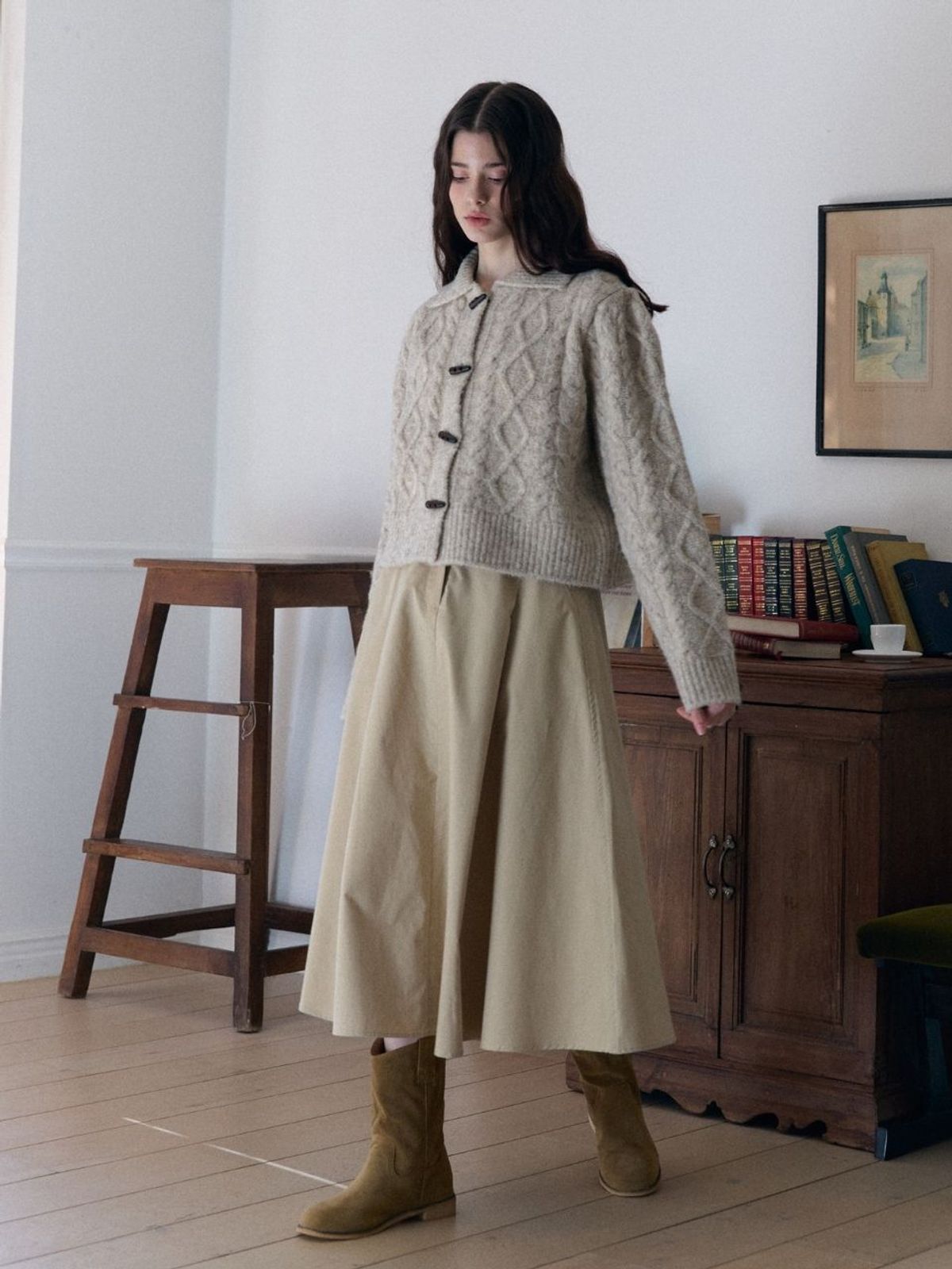 패브릭서울(FABRICSEOUL) pintuck banding long skirt_beige