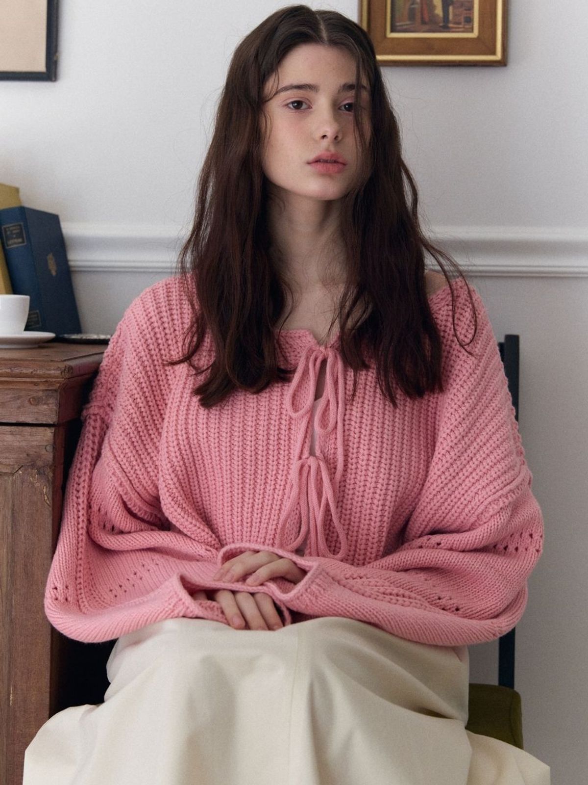 패브릭서울(FABRICSEOUL) ribbon hachi sweater cardigan_pink