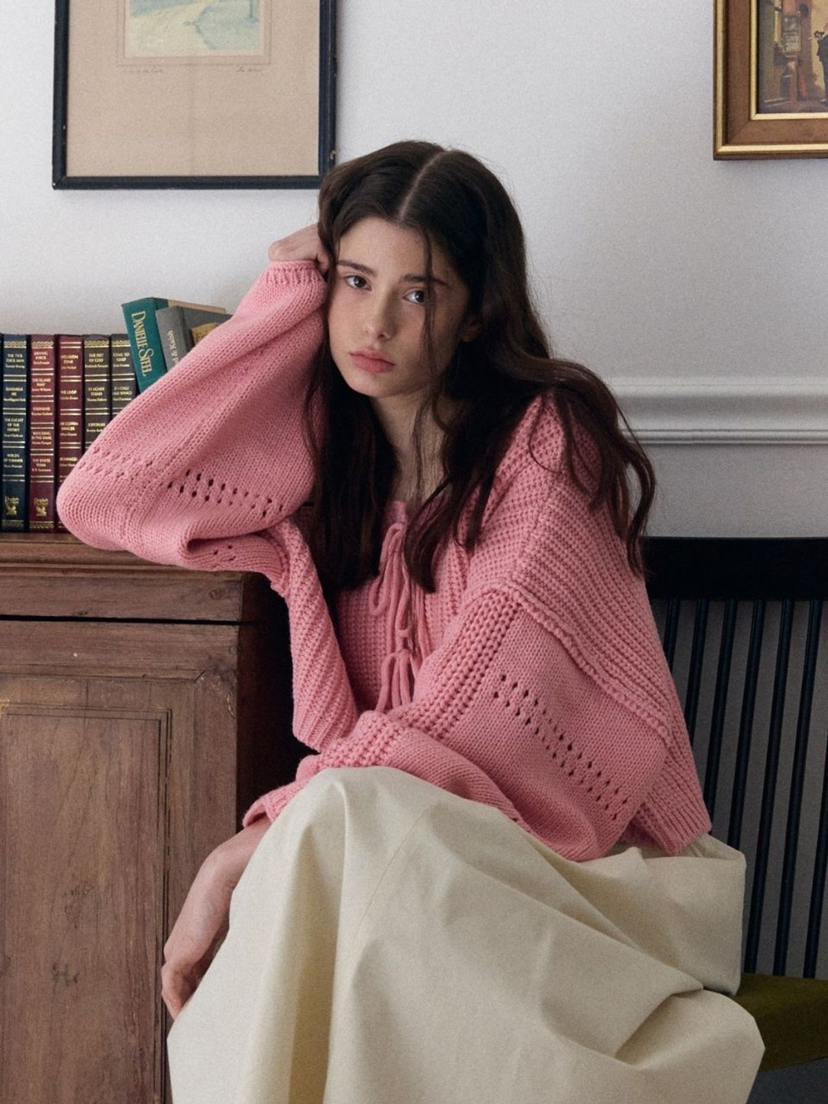 패브릭서울(FABRICSEOUL) ribbon hachi sweater cardigan_pink