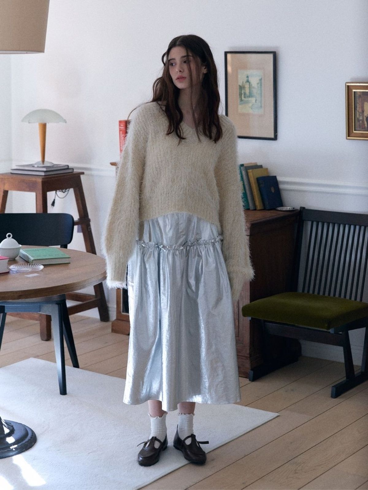 패브릭서울(FABRICSEOUL) metal pocket long skirt_silver