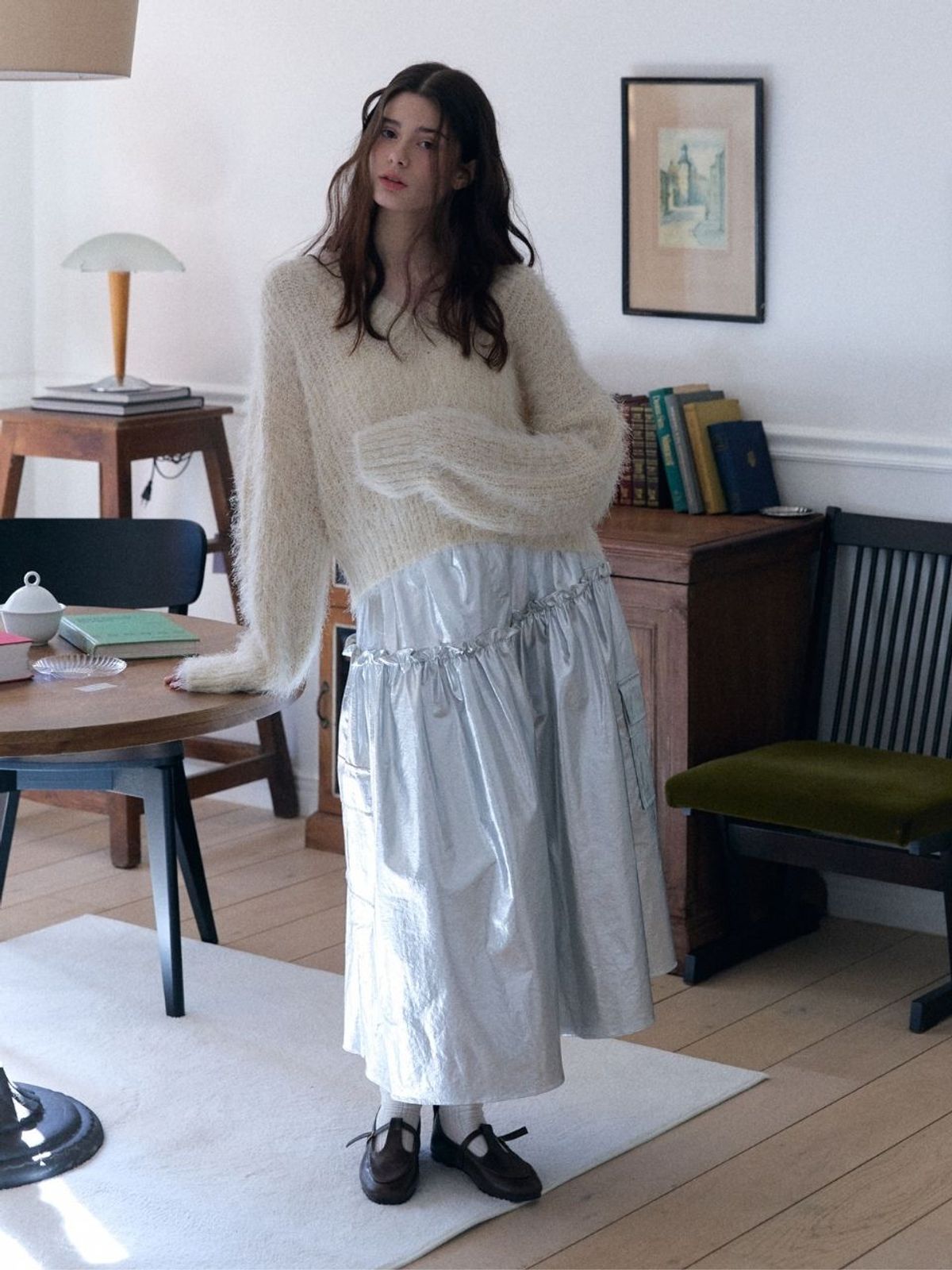 패브릭서울(FABRICSEOUL) metal pocket long skirt_silver