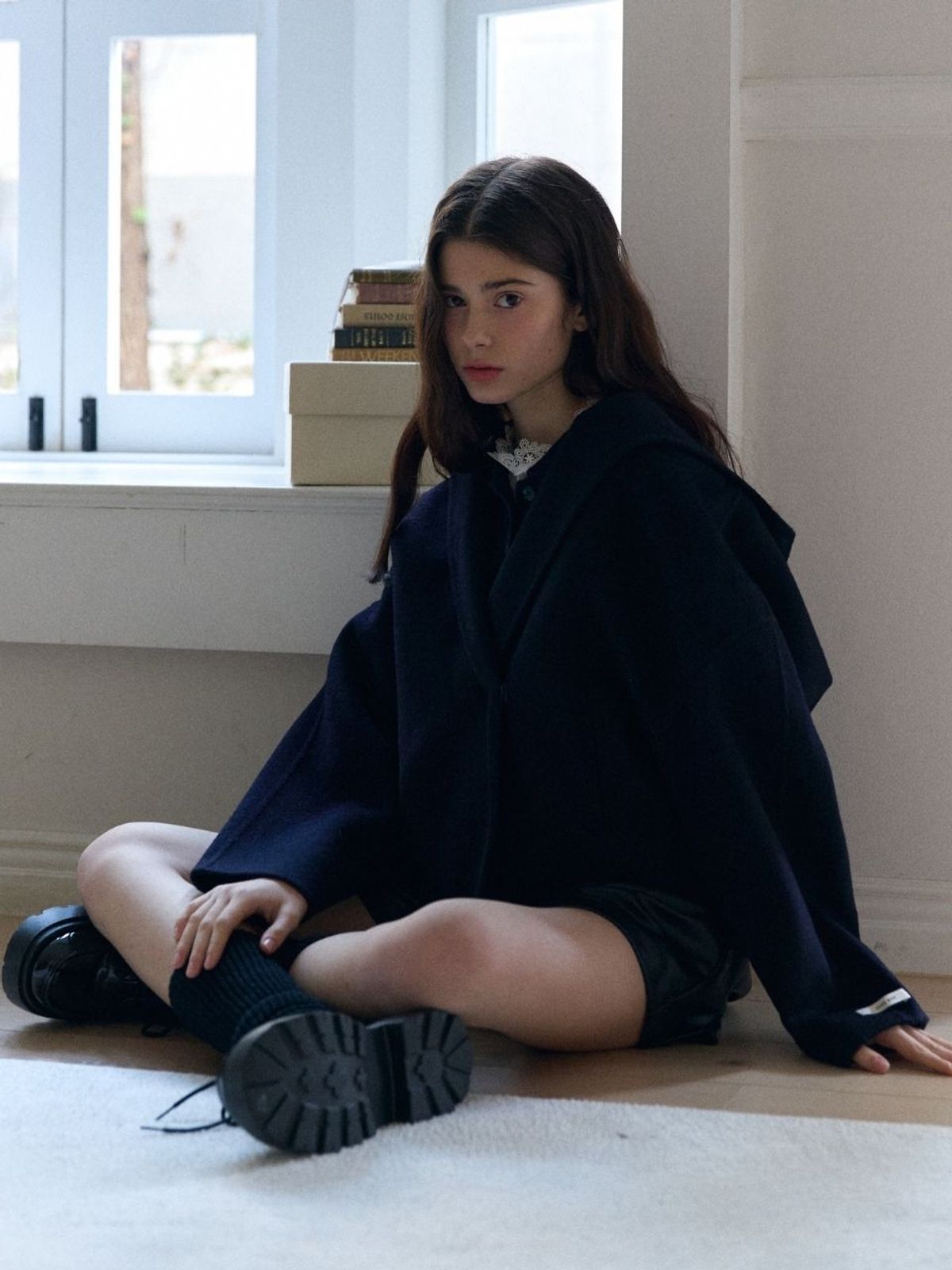 패브릭서울(FABRICSEOUL) hoody oversize handmade short coat_navy