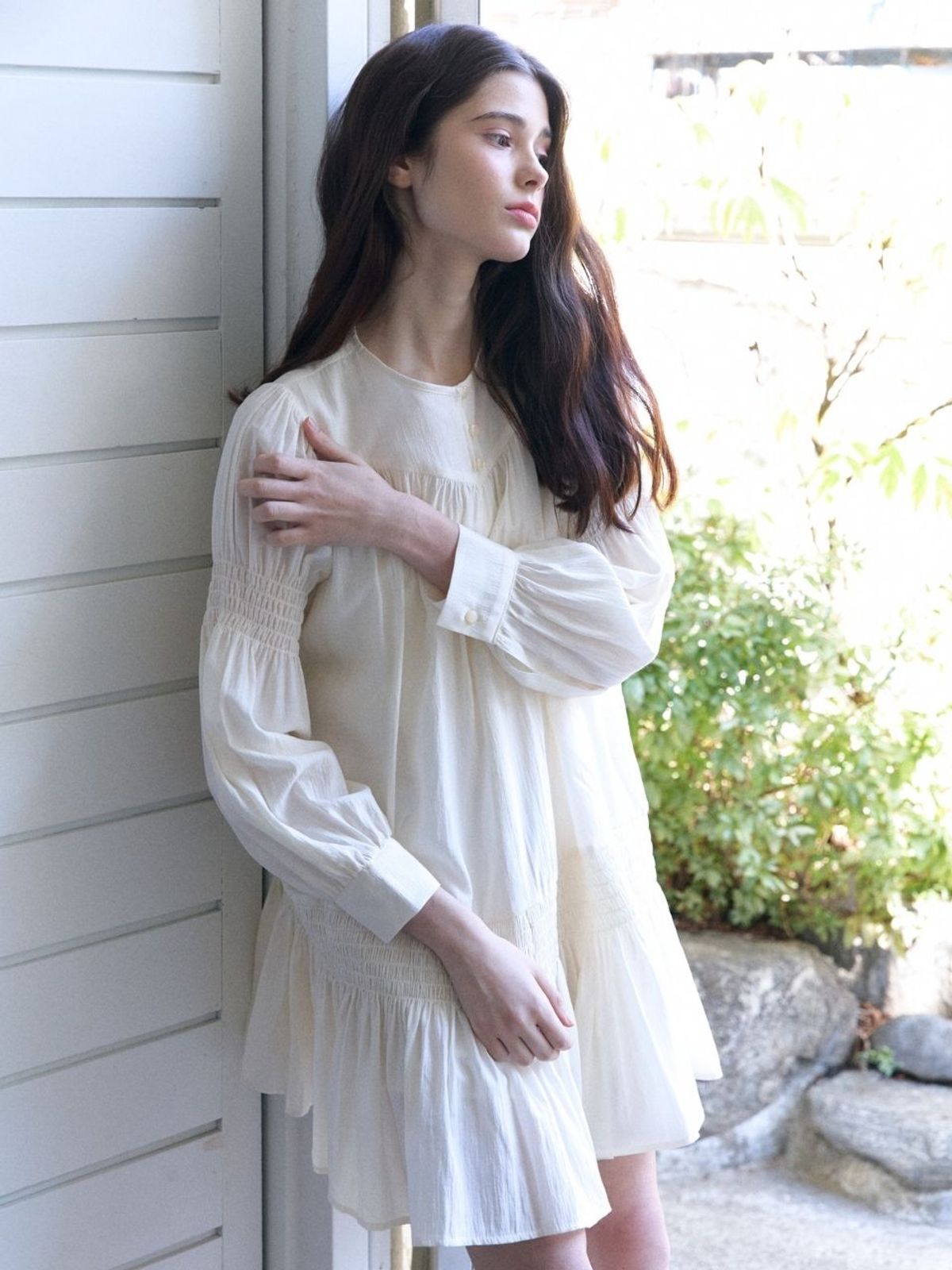패브릭서울(FABRICSEOUL) smock shirring mini dress_ivory