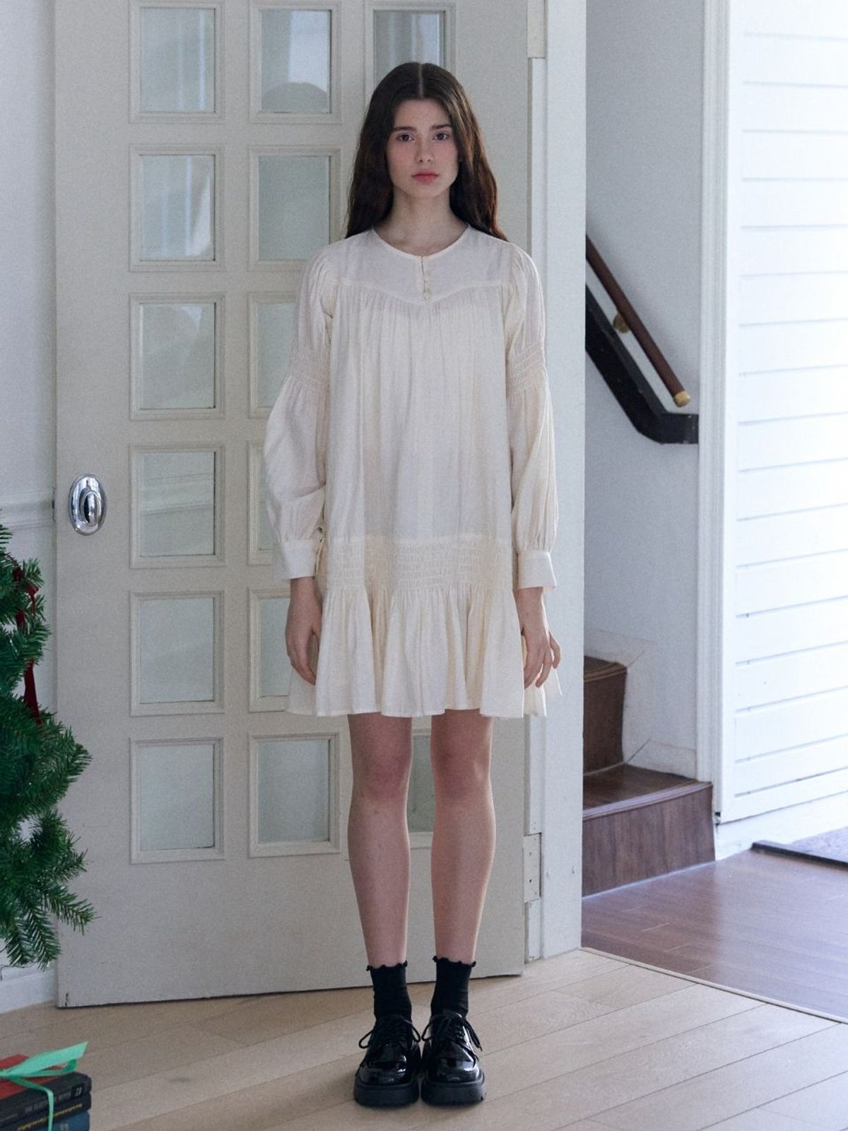 패브릭서울(FABRICSEOUL) smock shirring mini dress_ivory