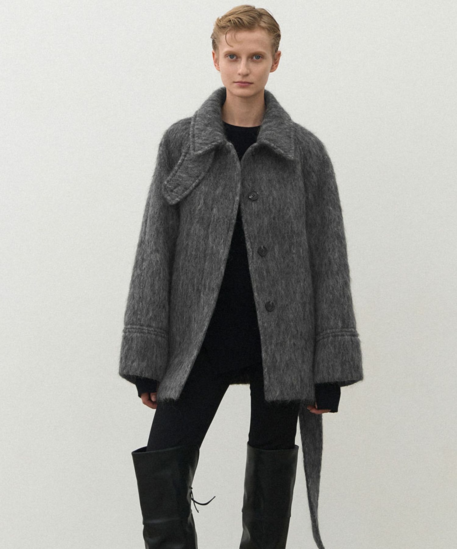 MUSINSA公式 | ATELIER NAIN HAIRY WOOL BELTED HALF COAT S(CT-1450)
