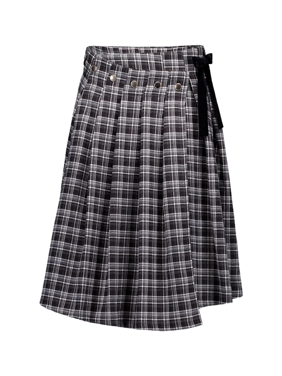 셋업이엑스이(SETUP-EXE) CHECK WRAP SKIRT / BLACK