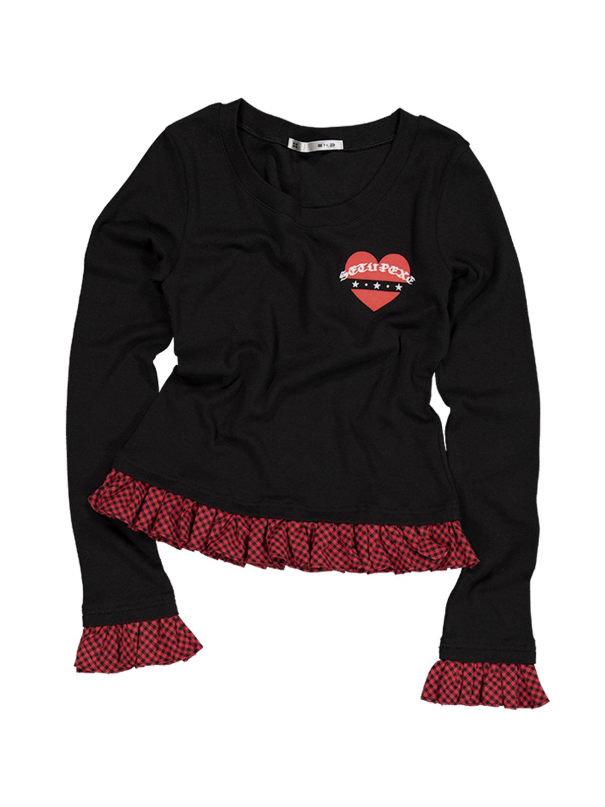 셋업이엑스이(SETUP-EXE) CHECK FRILL TOP / BLACK