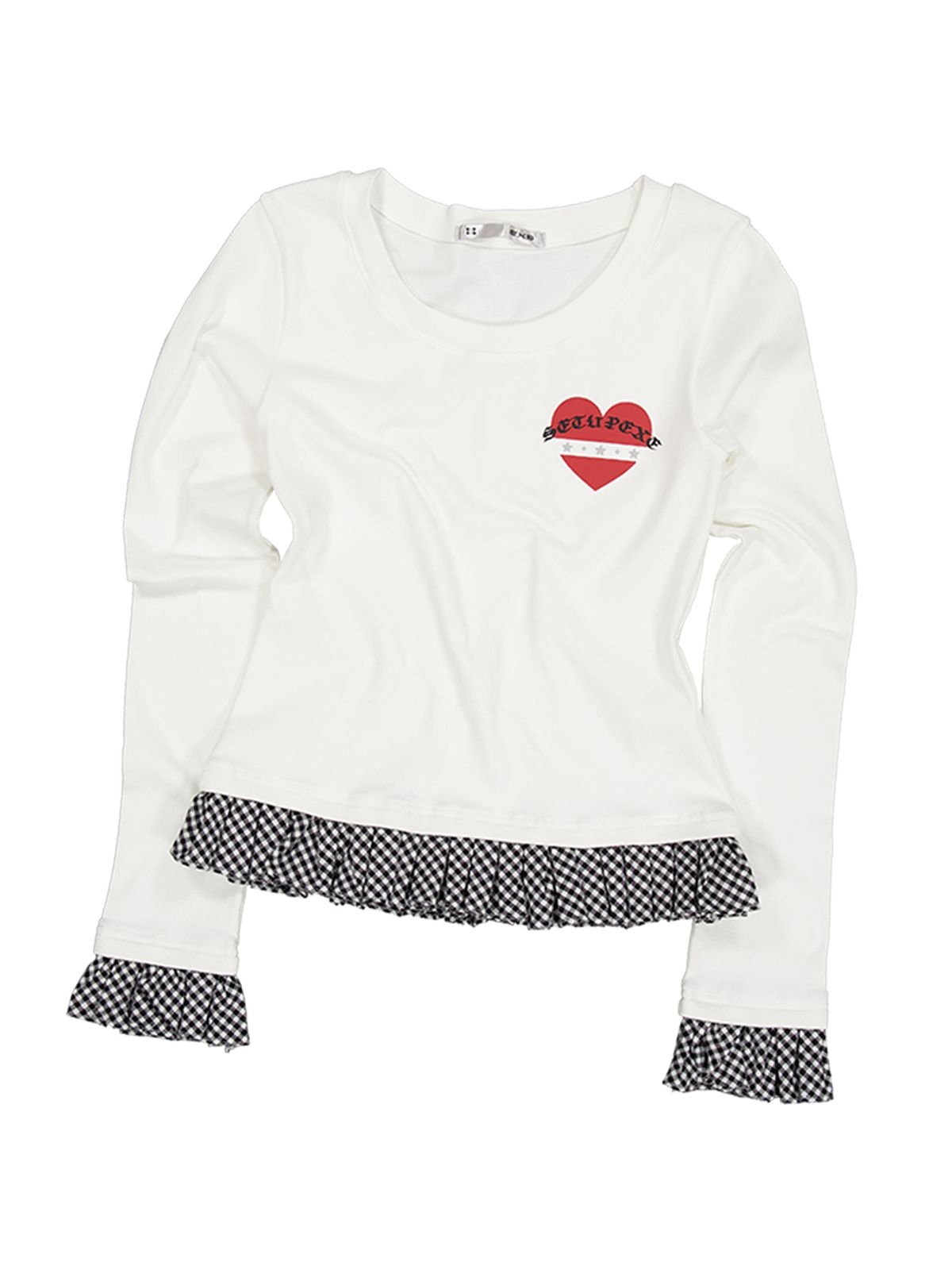 셋업이엑스이(SETUP-EXE) CHECK FRILL TOP / OFF WHITE