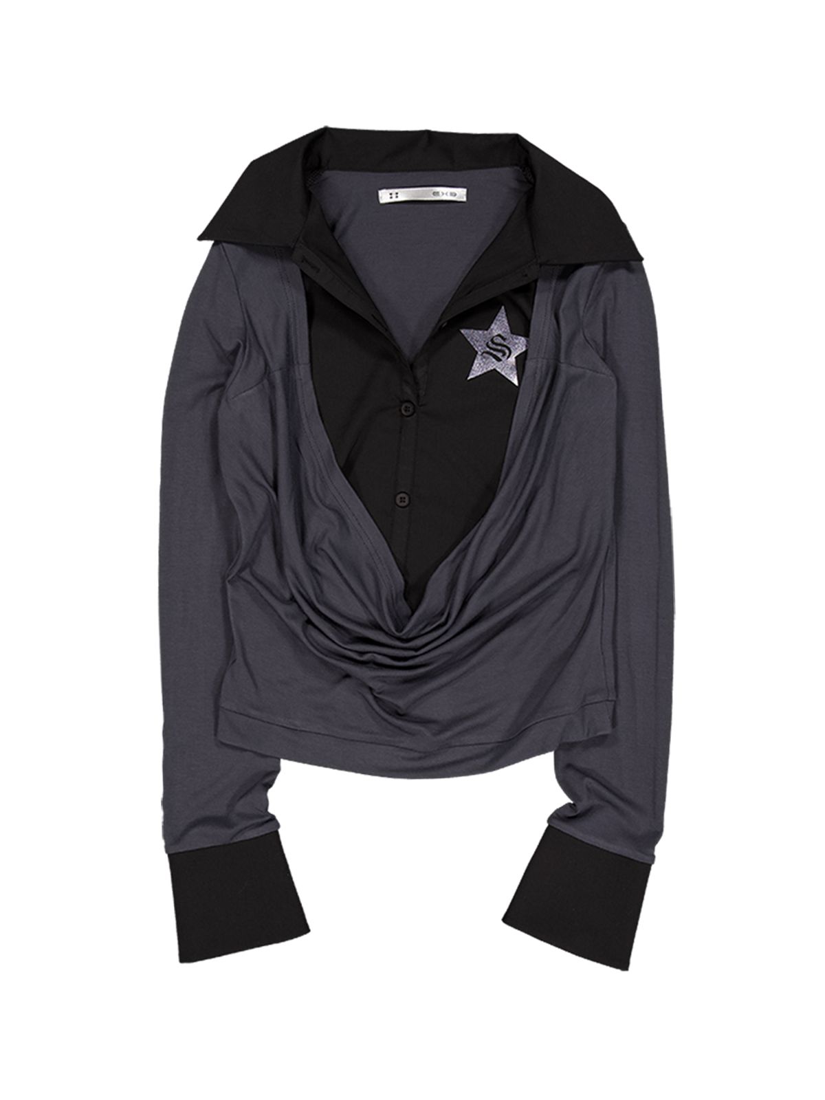 셋업이엑스이(SETUP-EXE) SHIRTS LAYERED TOP / CHARCOAL GREY 