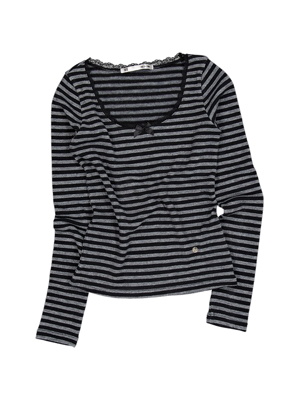 셋업이엑스이(SETUP-EXE) STRIPE LACE TOP / CHARCOAL