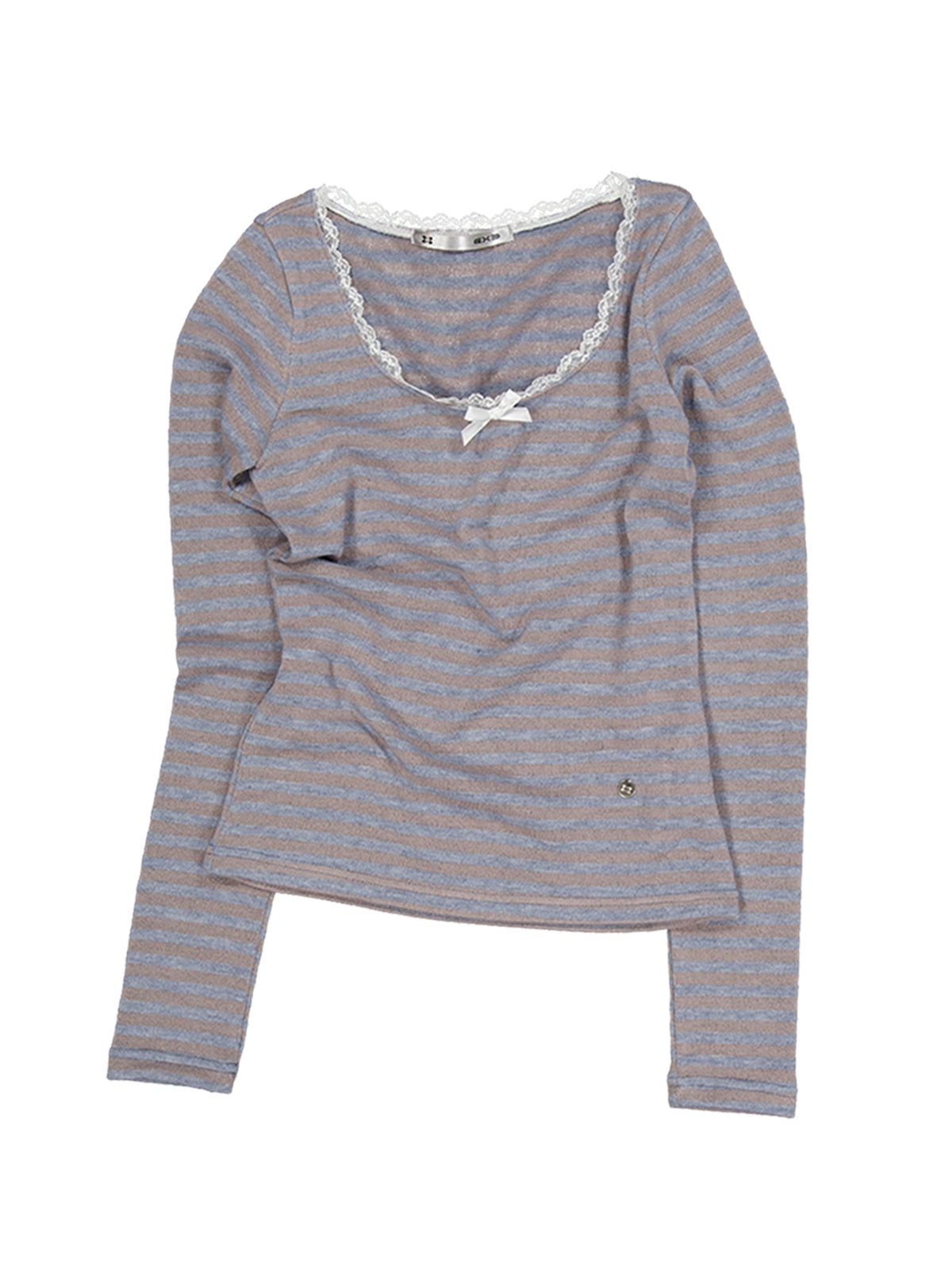 셋업이엑스이(SETUP-EXE) STRIPE LACE TOP / BABY BLUE