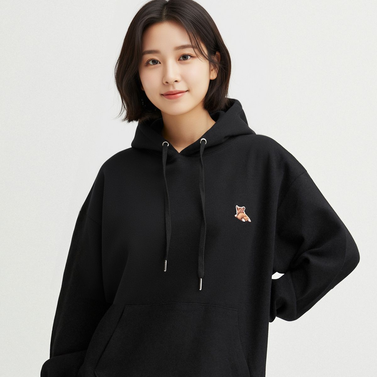 옥스타(OKSTAR) 웰시코기 자수 특양면 오버핏 후드티