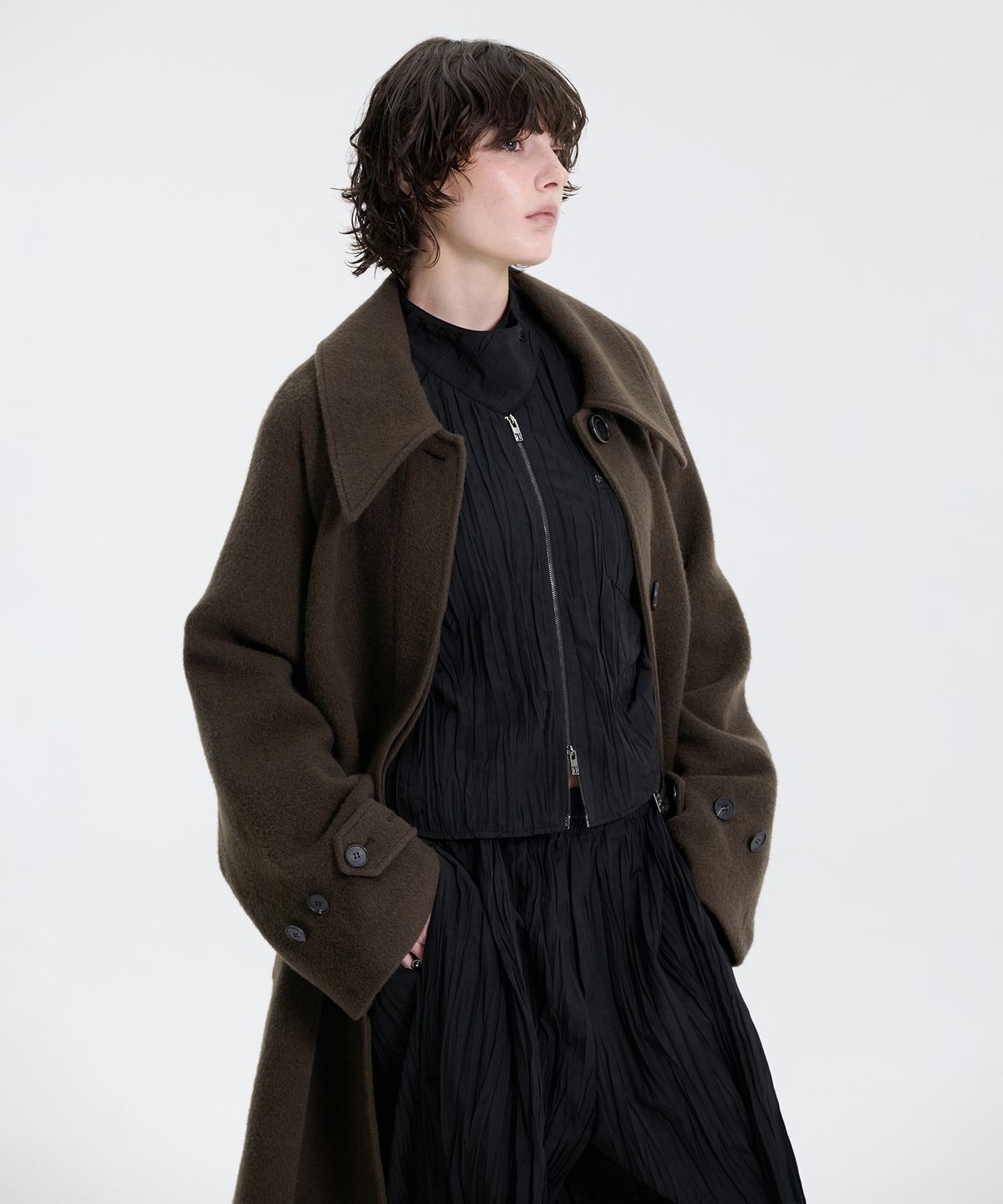 트리밍버드(TREEMINGBIRD) Traum Balmacaan Long Coat [ Khaki Brown ]