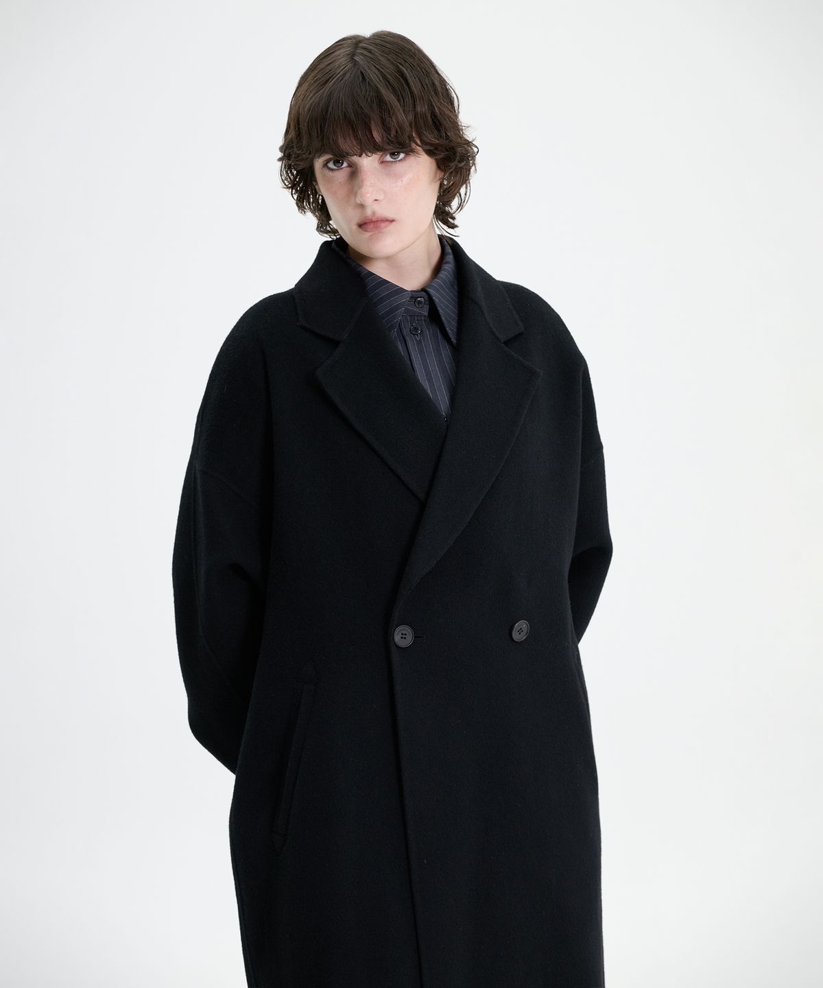 트리밍버드(TREEMINGBIRD) Handmade) Wide Long Coat [ Black ]