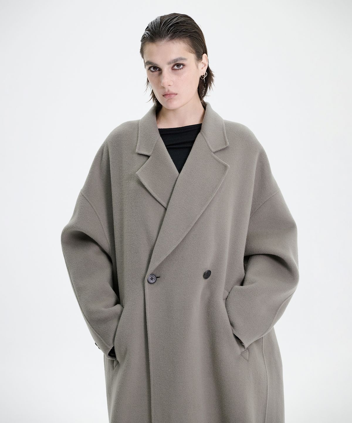 트리밍버드(TREEMINGBIRD) Handmade) Wide Long Coat [ Khaki Gray ]