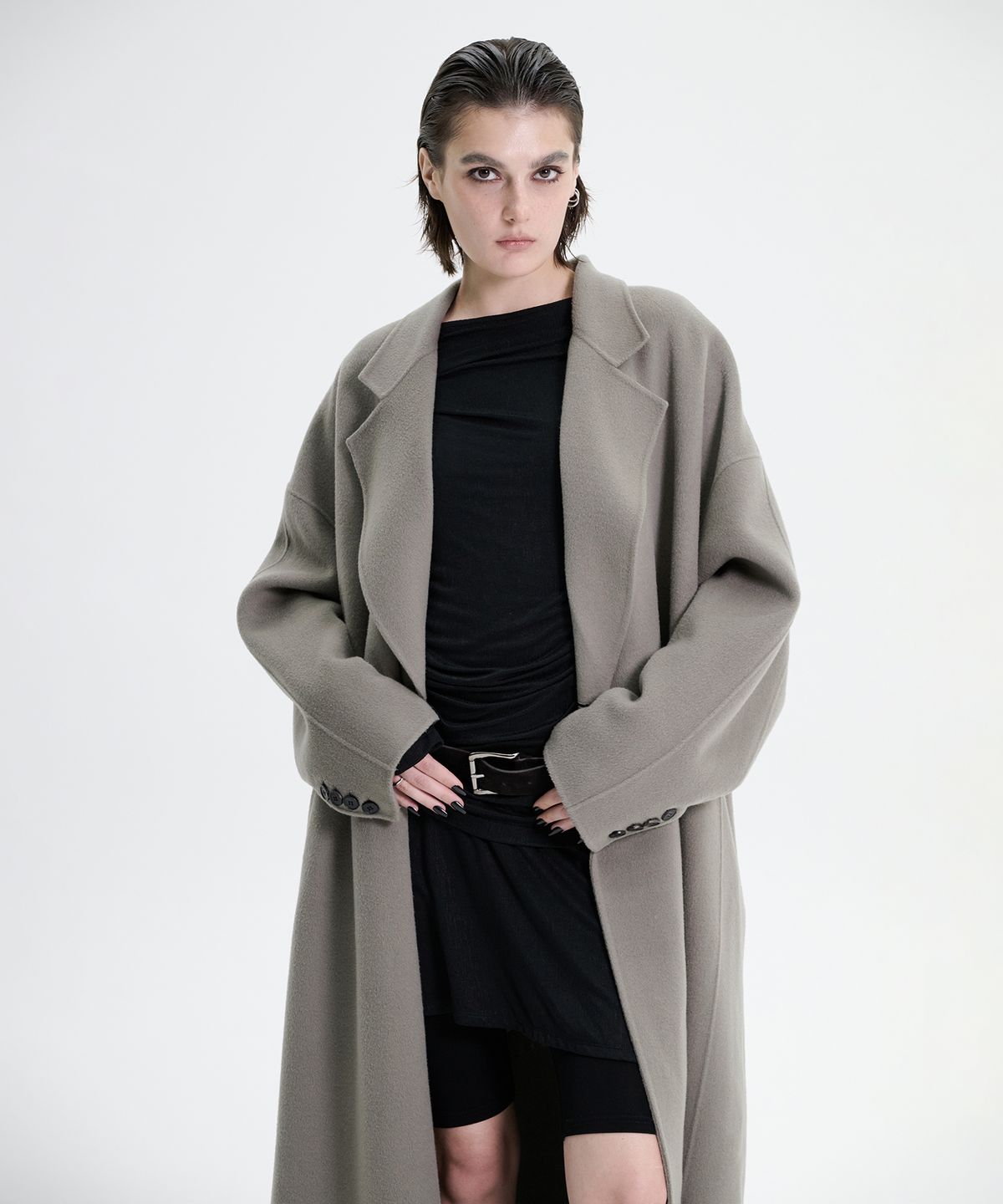 트리밍버드(TREEMINGBIRD) Handmade) Wide Long Coat [ Khaki Gray ]