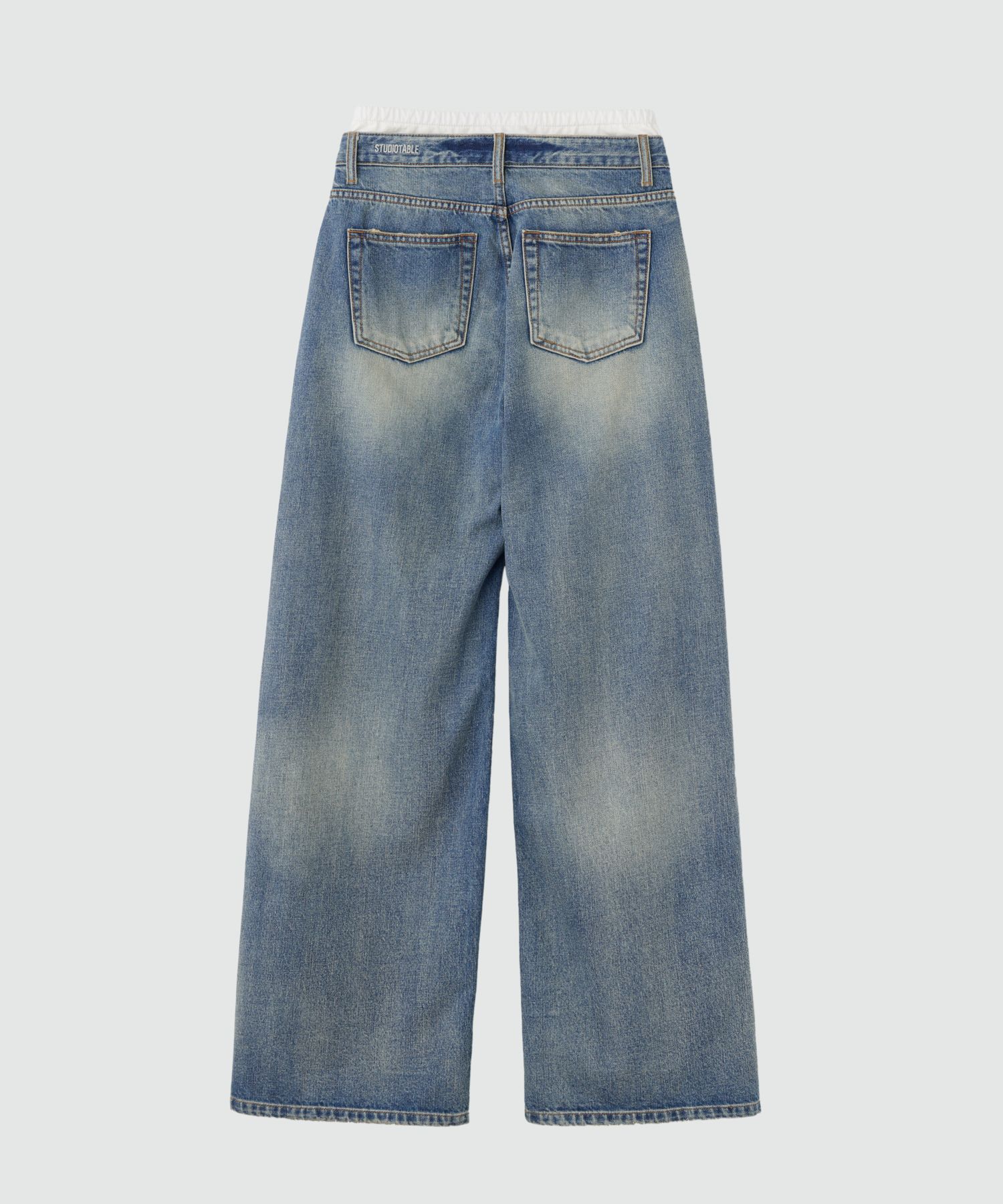 デニム・ジーパン STUDIOTABLE : 25SS / BASIC RELAXED WIDE DENIM (MID BLUE) MUSINSA | STUDIOTABLE DOUBLE WAIST WIDE DENIM, MID BLUE