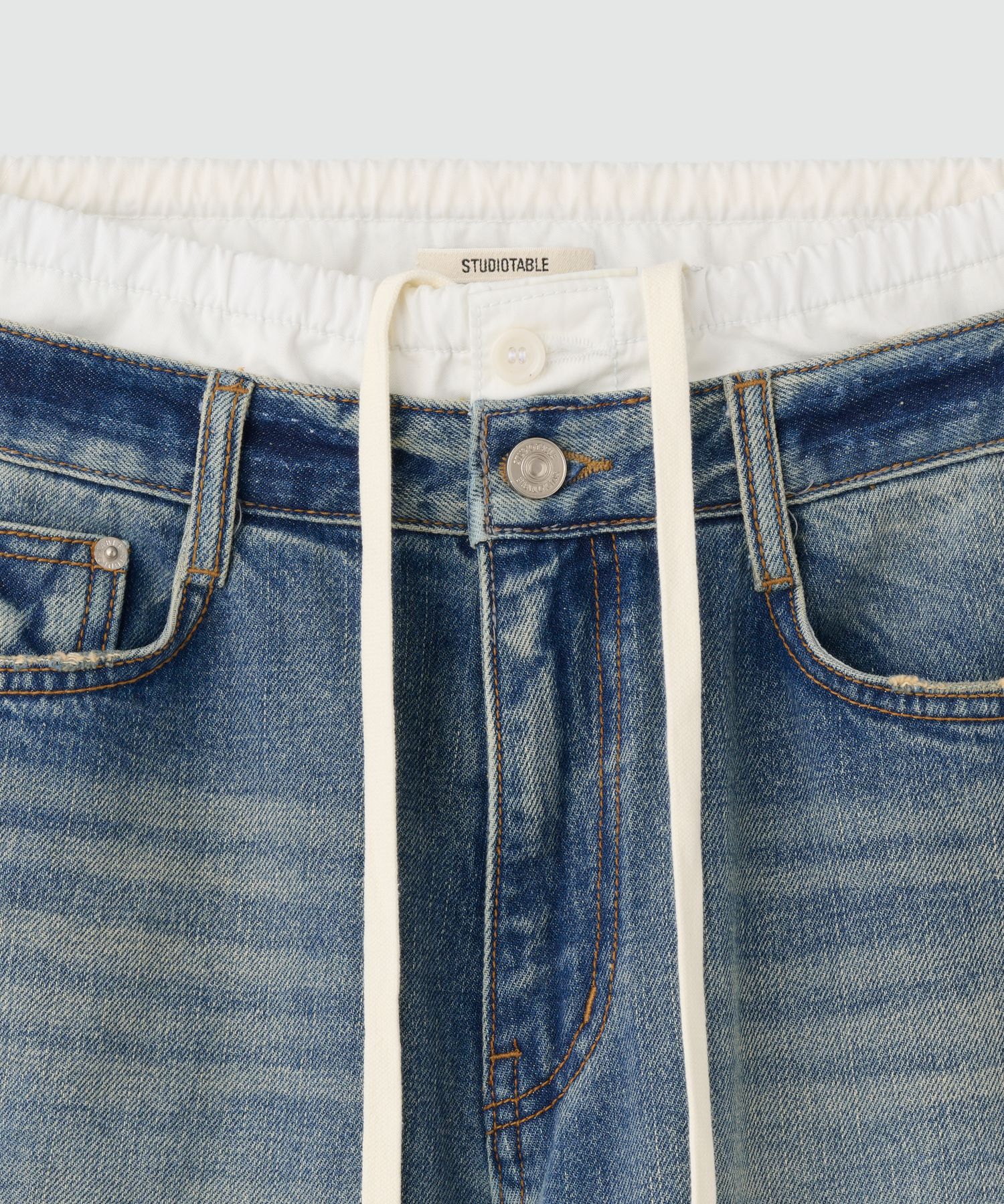 韓国ブランド【STUDIOTABLE】DOUBLE WAIST WIDE DENIM MUSINSA | STUDIOTABLE DOUBLE WAIST WIDE DENIM, MID BLUE