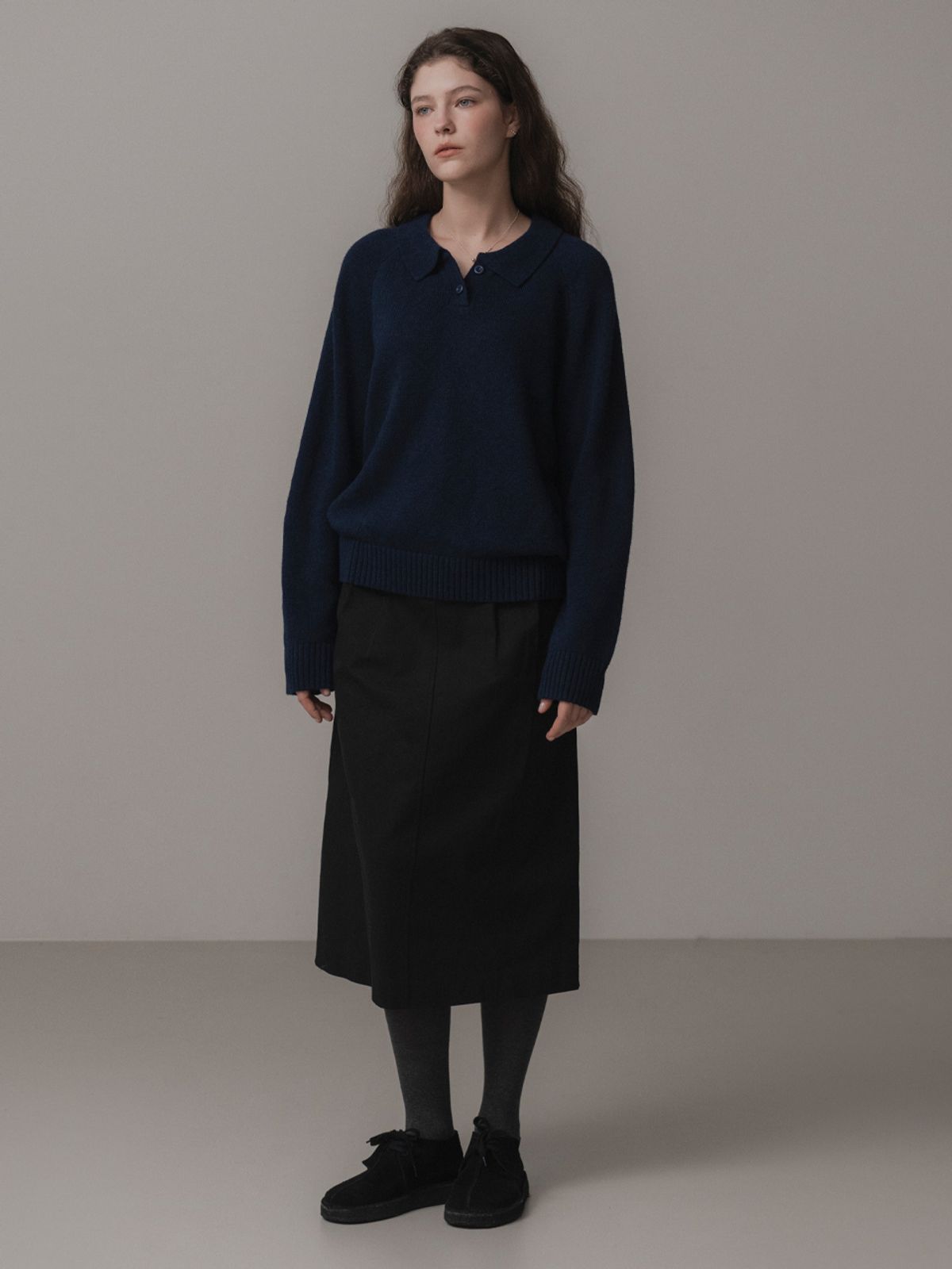 더미튼(THEMITTEN) Daub button collar knit (navy)
