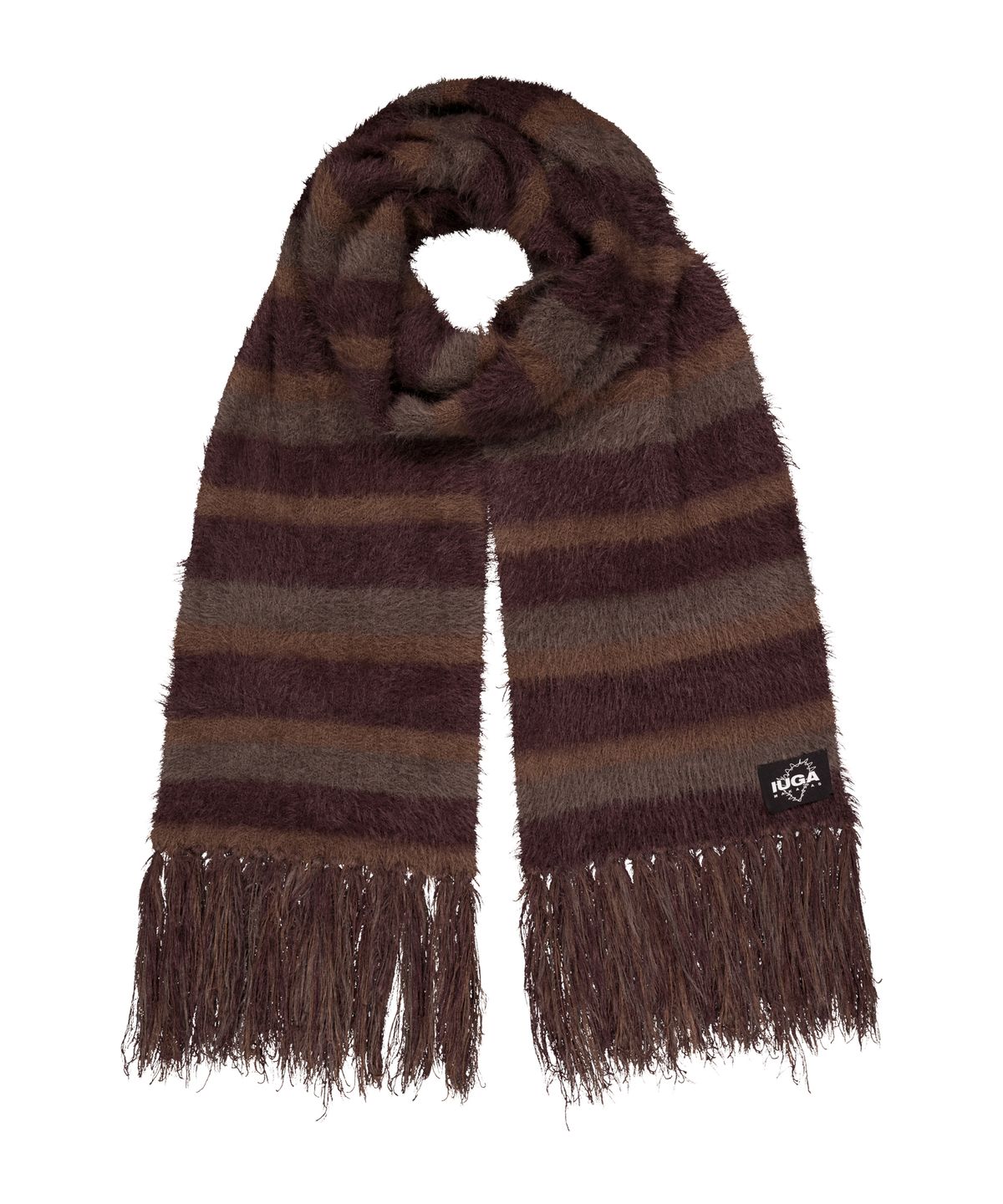 이우가마카라스(IUGAMAKARAS) Striped Hairy Bold Muffler (Brown)