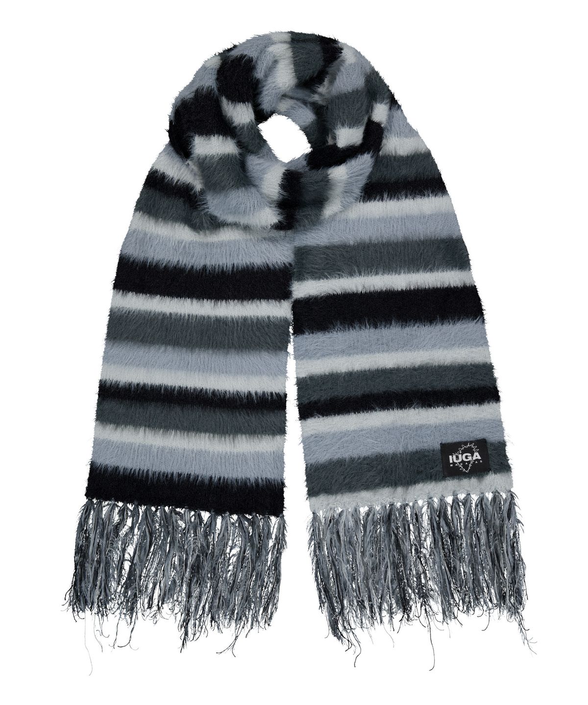 이우가마카라스(IUGAMAKARAS) Striped Hairy Bold Muffler (Blue)