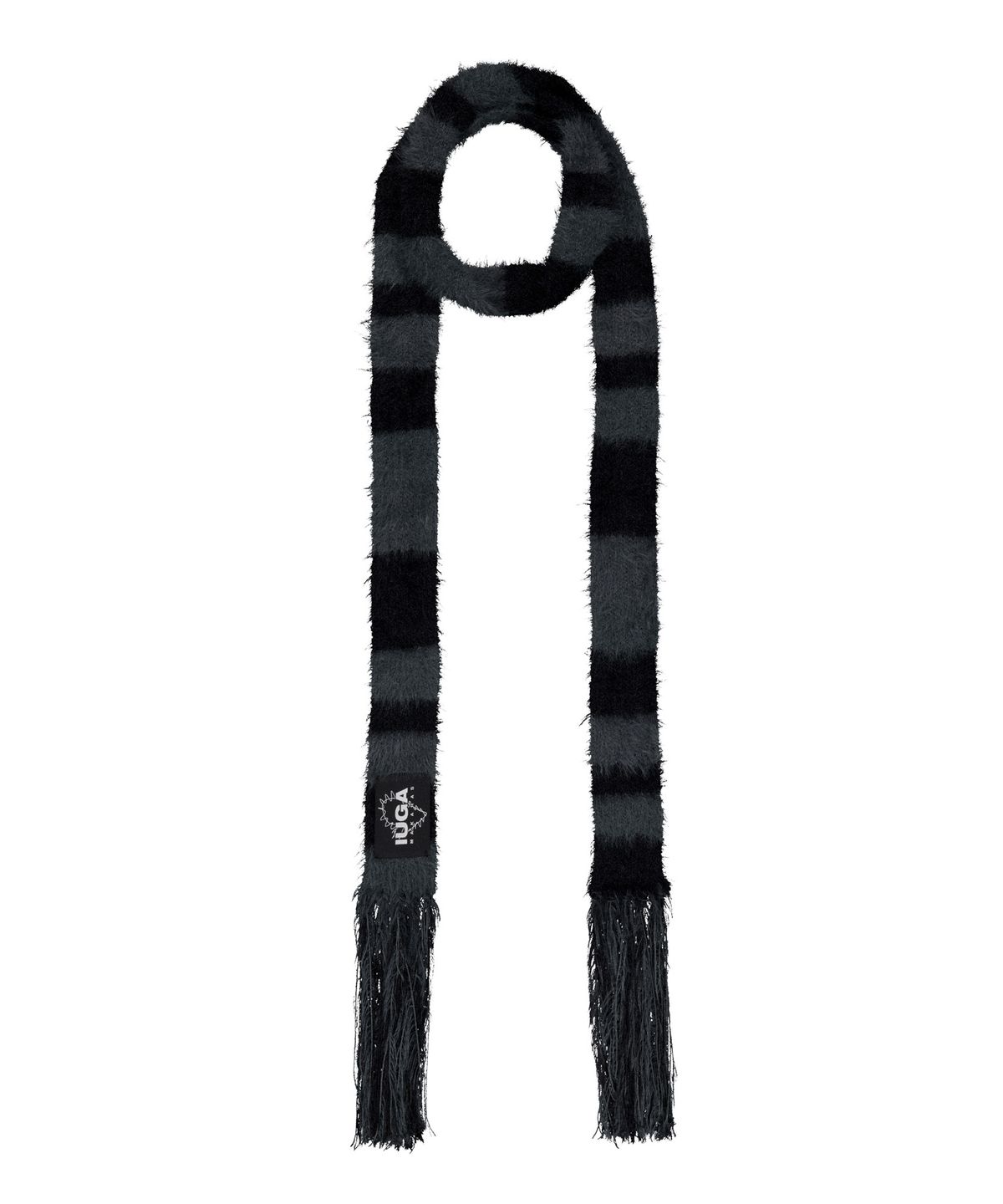 이우가마카라스(IUGAMAKARAS) Striped Hairy Skinny Muffler (Black)