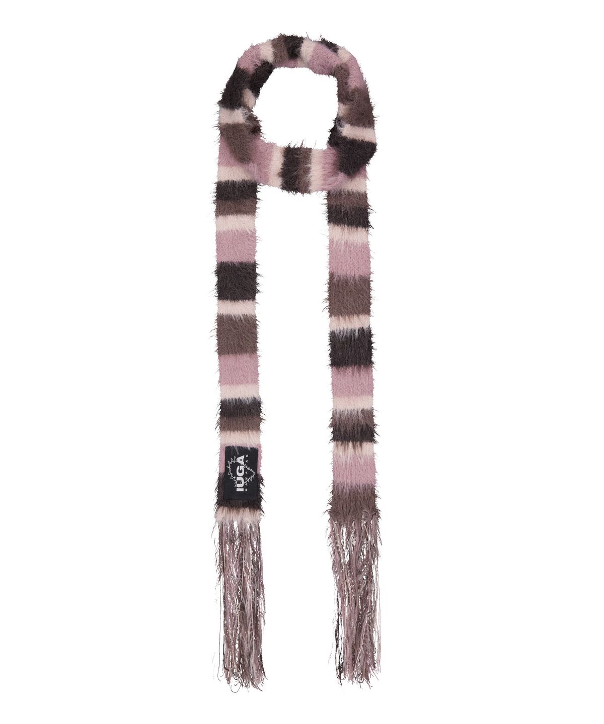 이우가마카라스(IUGAMAKARAS) Striped Hairy Skinny Muffler (Pink)
