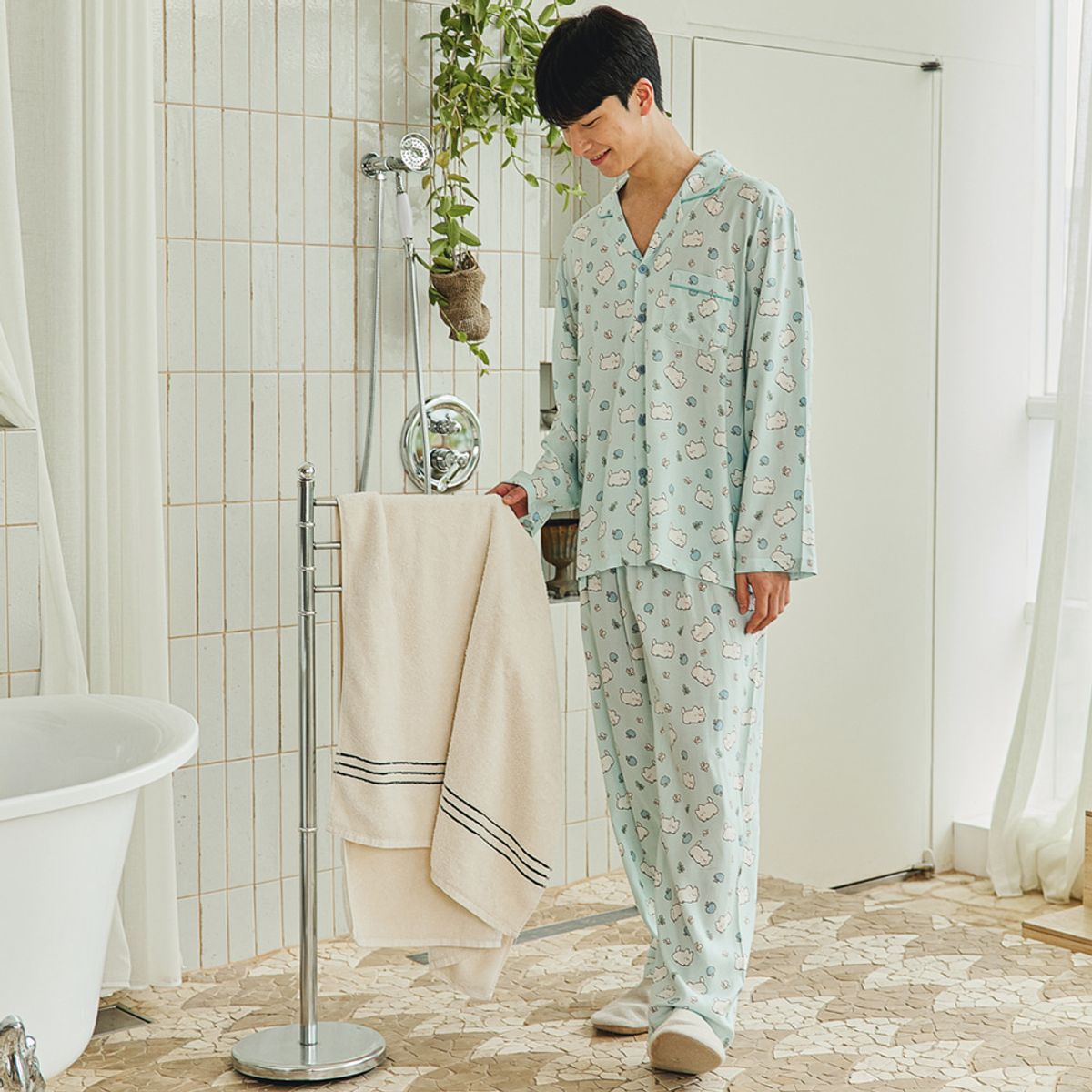찌니야(JJNIYA) 남성용 낭만고양이 모달 긴팔상하세트