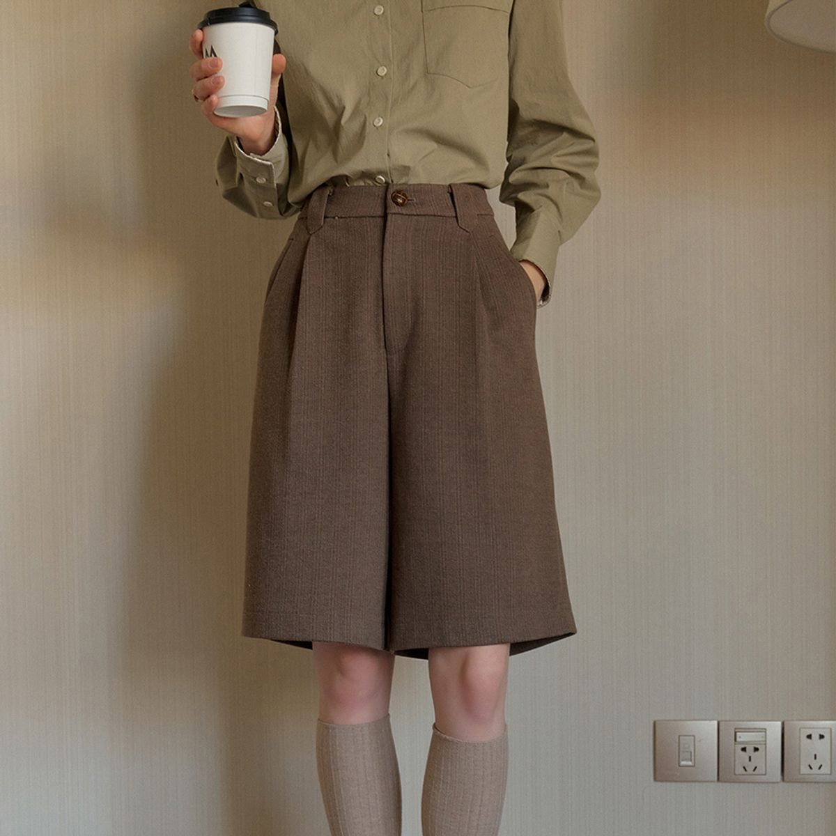 심플레트로(SIMPLE RETRO) SR_High-waisted casual short pants