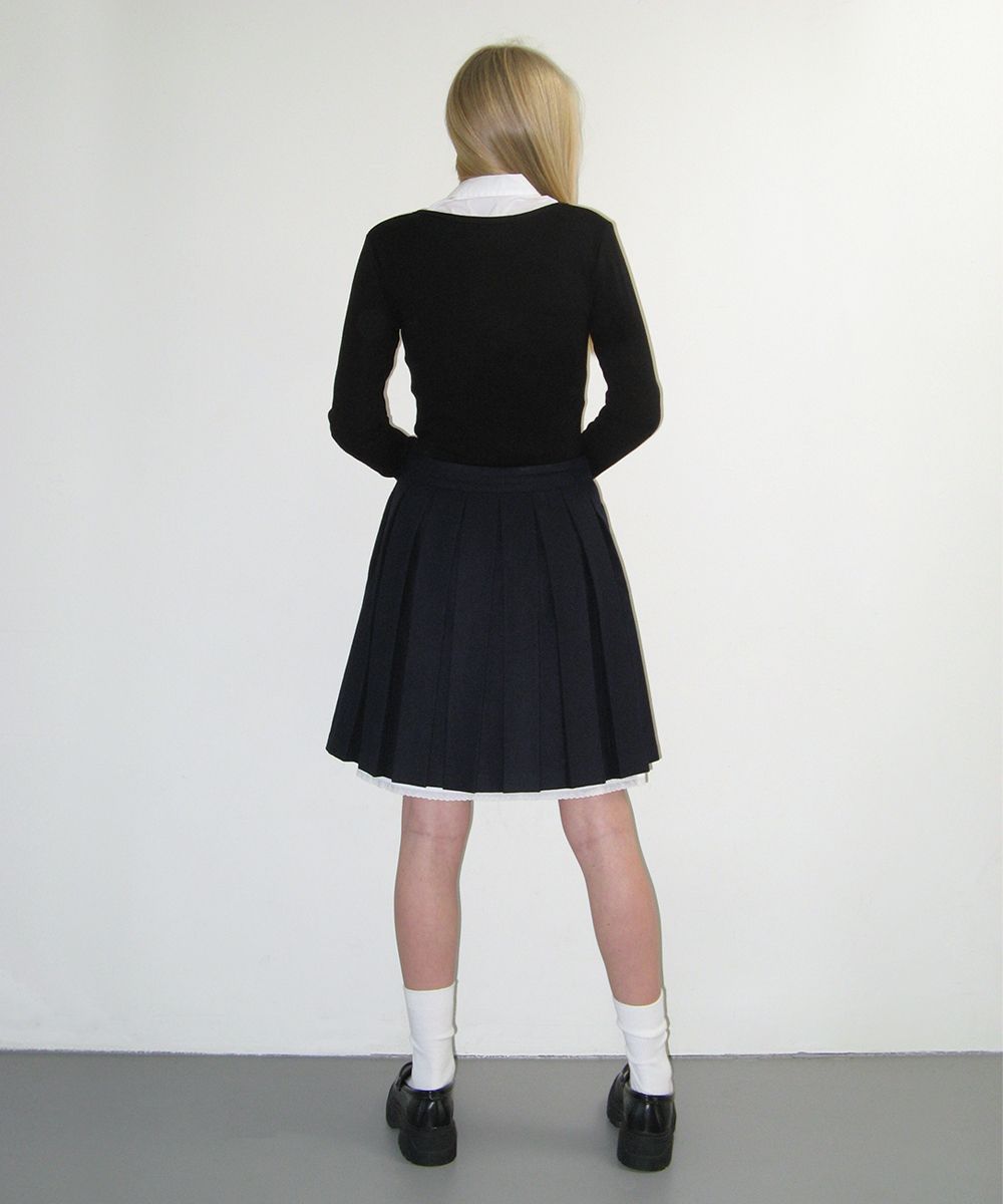 MUSINSA公式 | CRANK Layered Wool Pleated Skirt_Navy