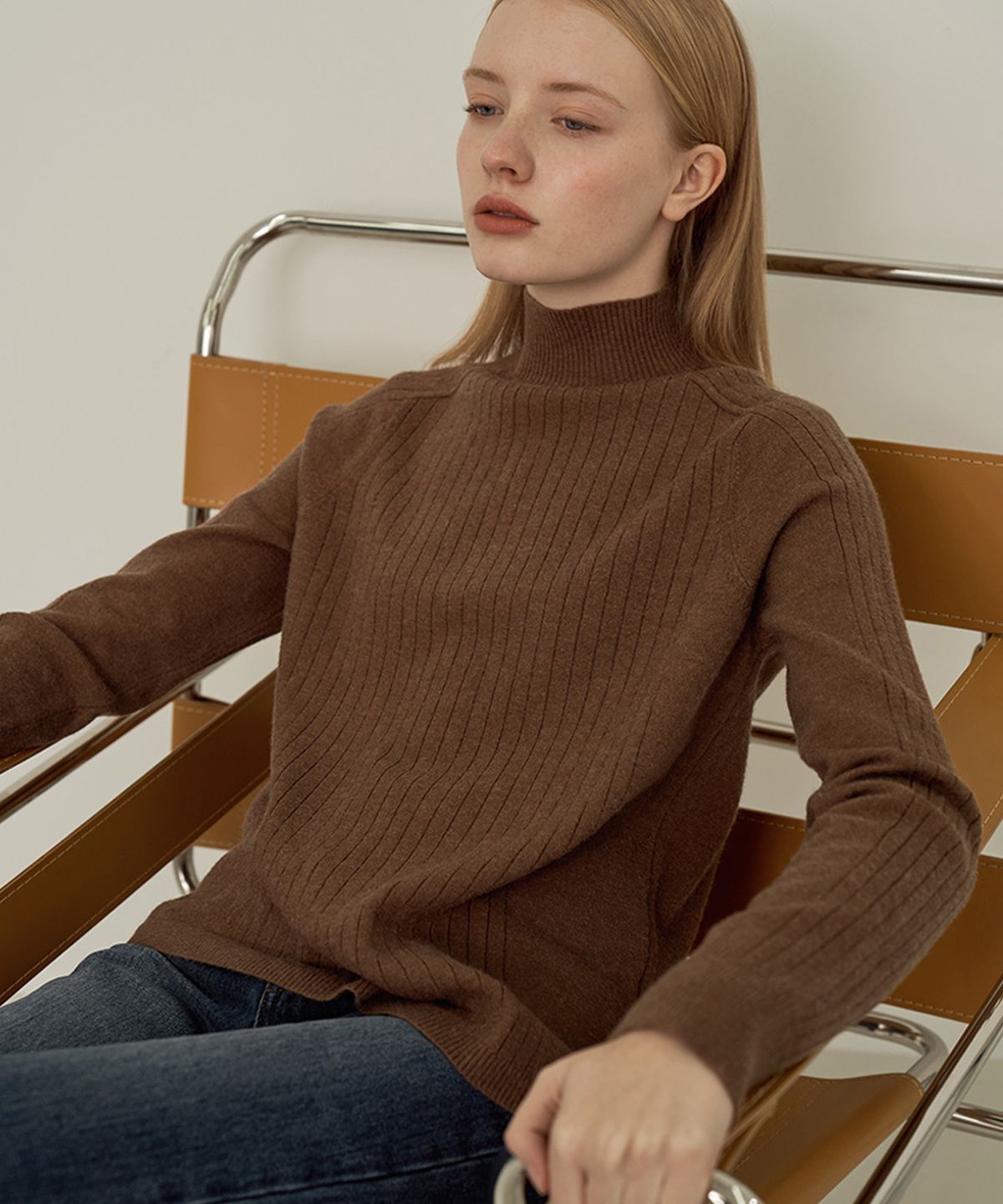 바스카라(VASCARA) Ribbed Half-neck Knitwear (8colors)