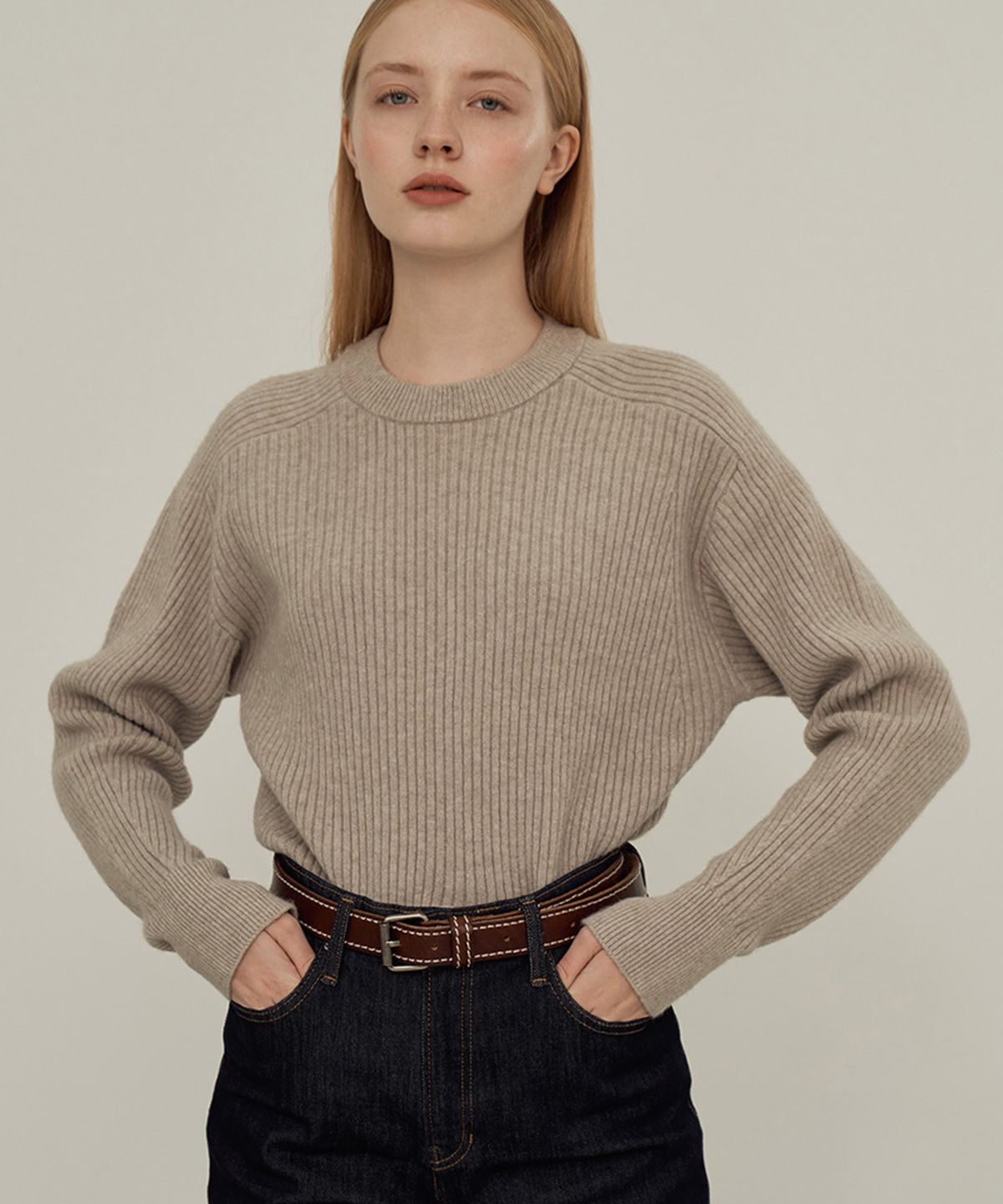 바스카라(VASCARA) Ribbed Round neck Knitwear (5colors)