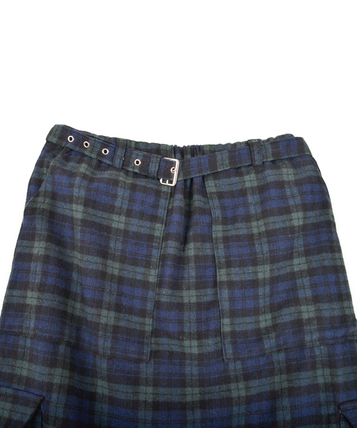 카타르시스(KATHARSIS) 체크 벨트 밴딩 롱스커트 그린 ONE SIZE