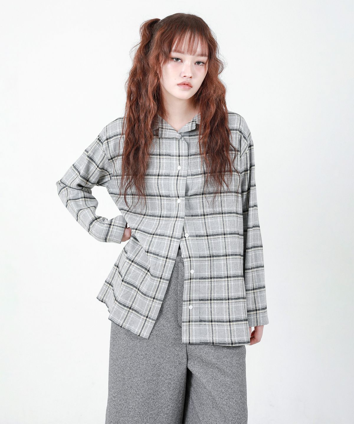 카타르시스(KATHARSIS) 체크 타이 셔츠 그레이 ONE SIZE