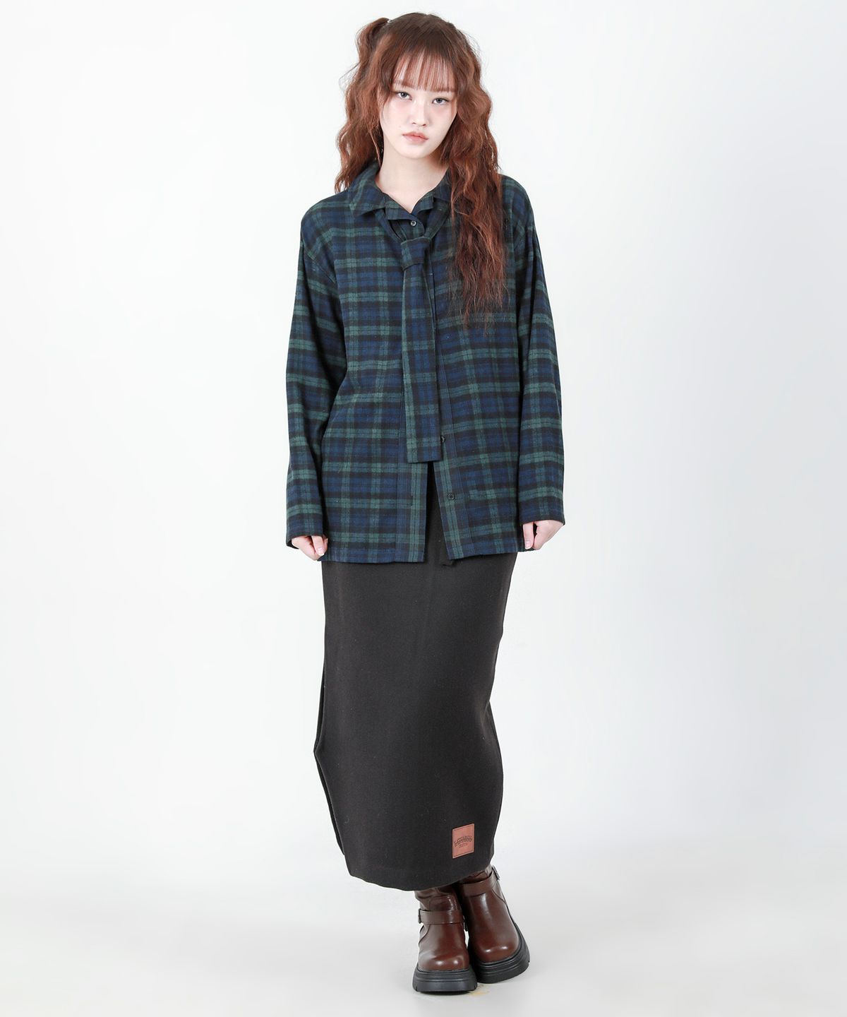 카타르시스(KATHARSIS) 체크 타이 셔츠 그린 ONE SIZE