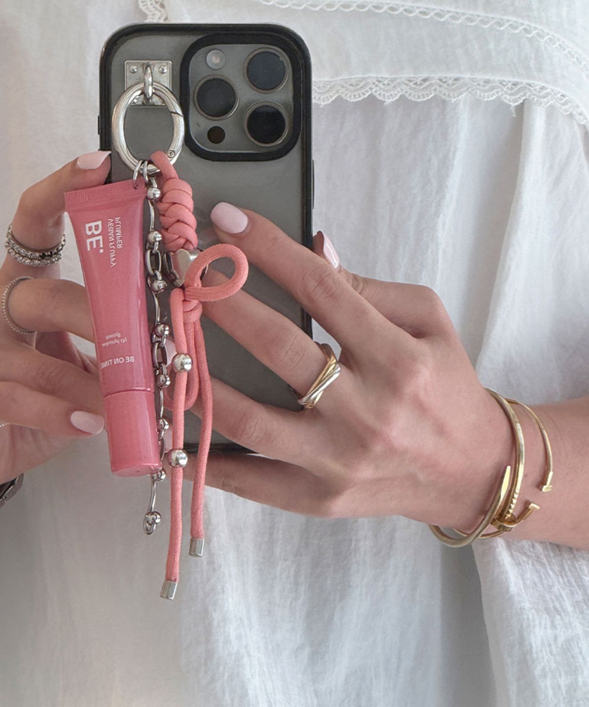 비온타임(BEONTIME) 비건 플러피 플럼퍼 키체인 10g (01 Sheer Rosy / 02 Mellow Peach)